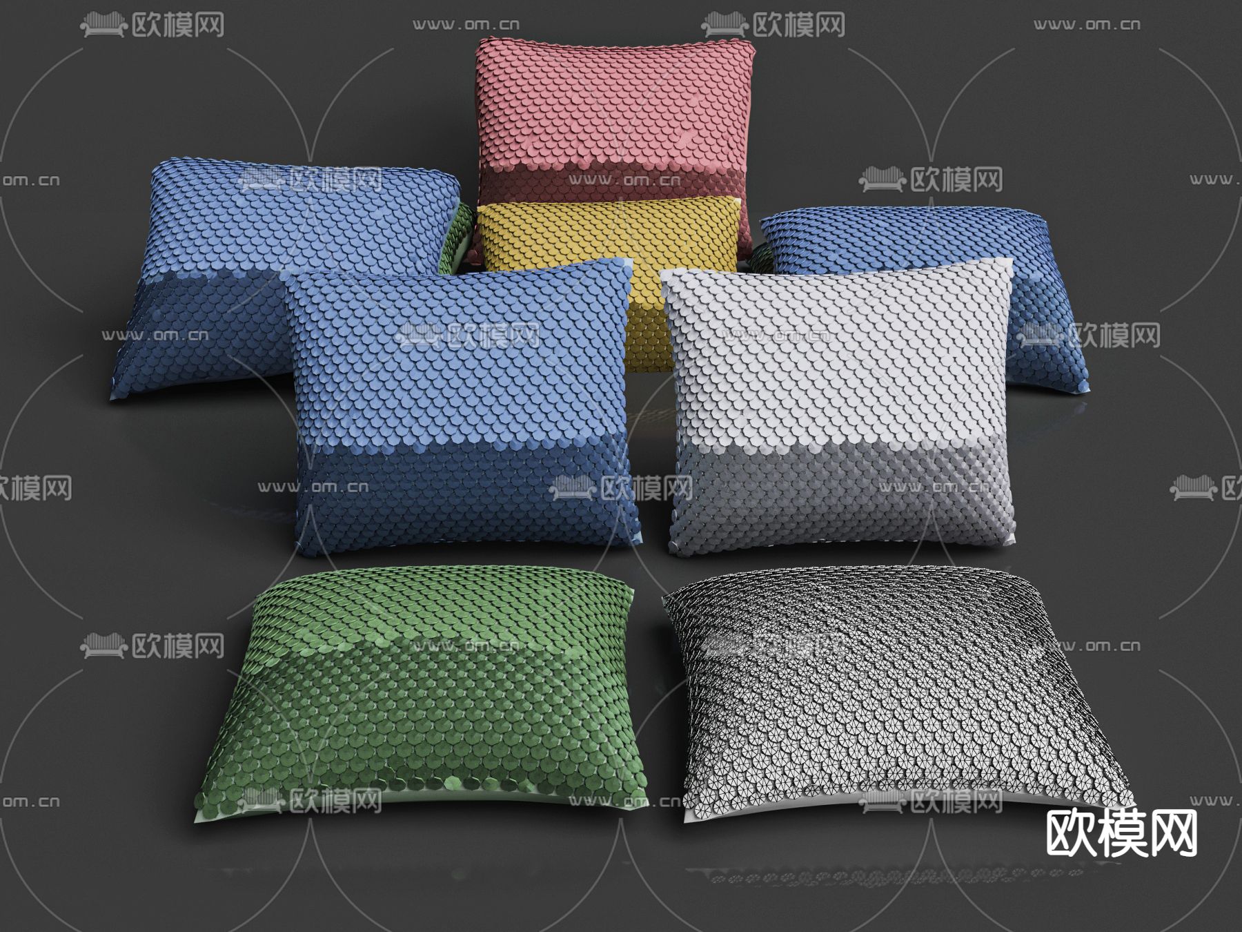 现代布艺抱枕3d模型下载