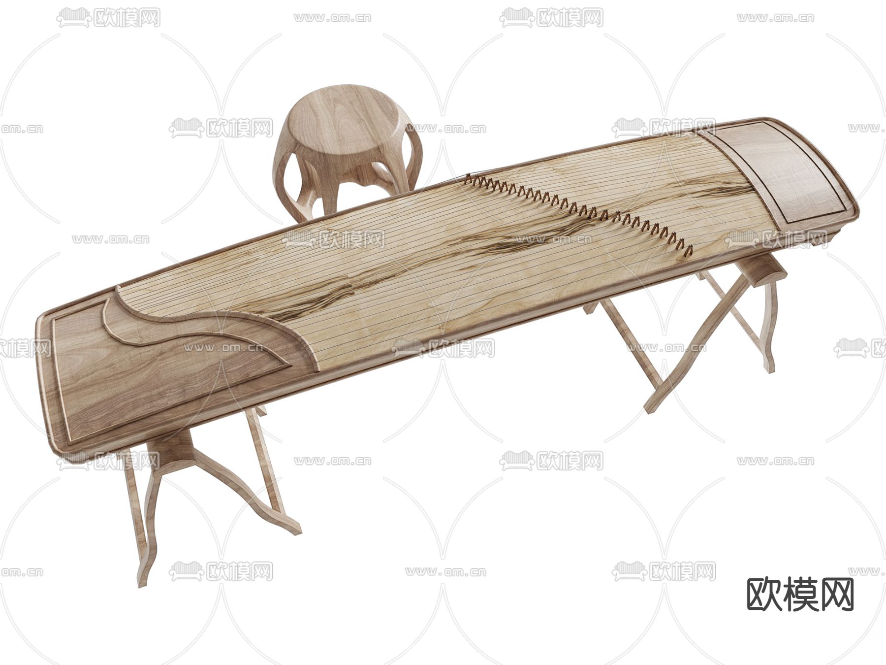 新中式古筝su模型下载（渲染图1）