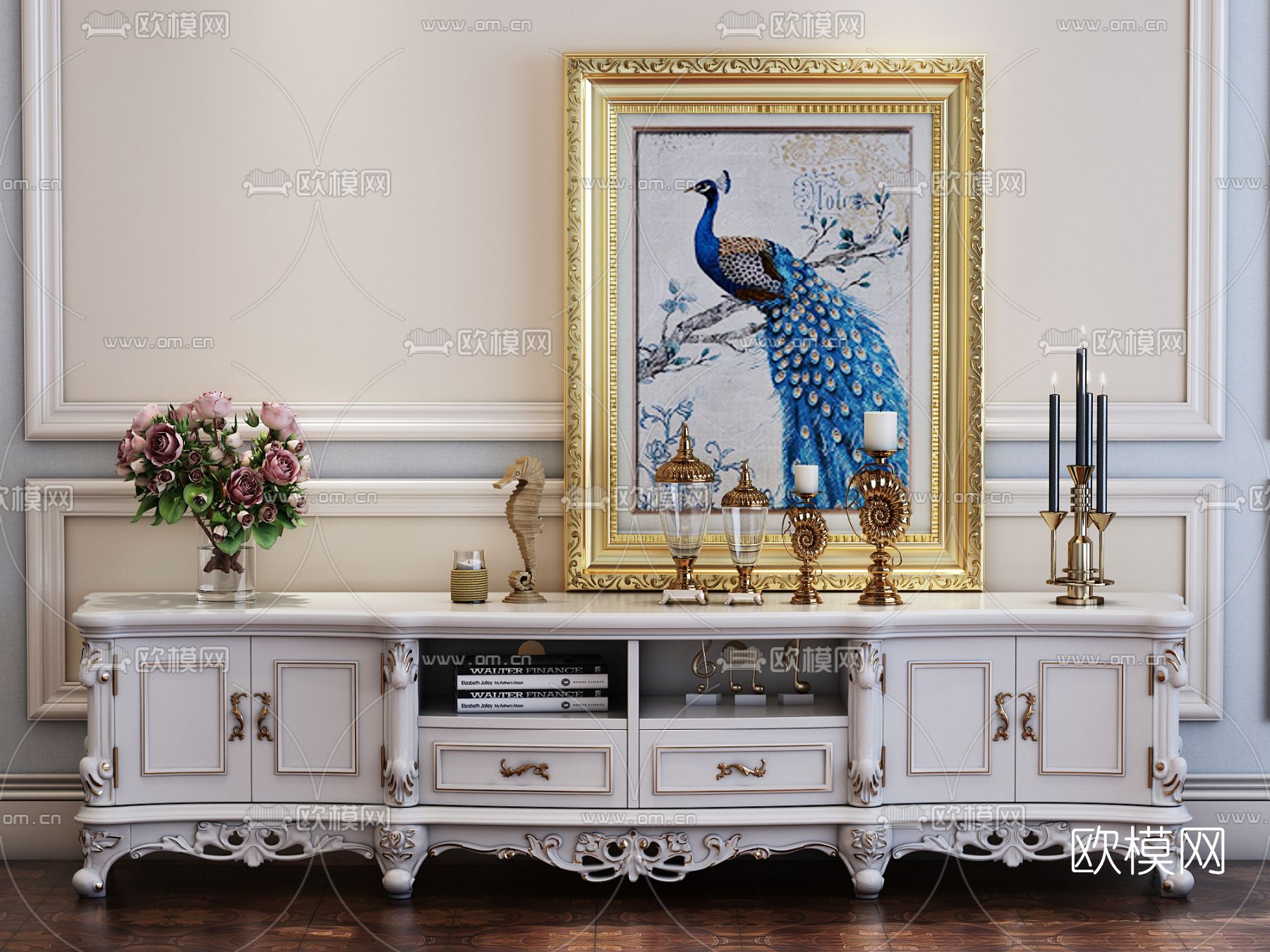 欧式古典电视柜3d模型下载