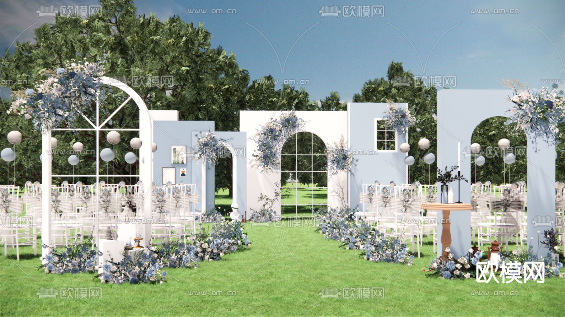 现代蓝色户外婚礼su模型下载（渲染图3）