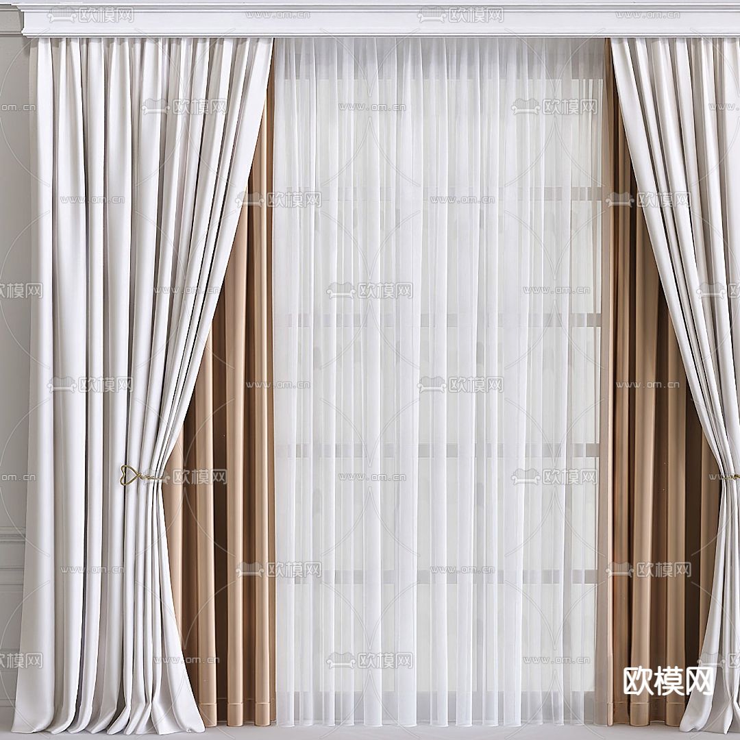 现代布艺窗帘3d模型下载（渲染图1）