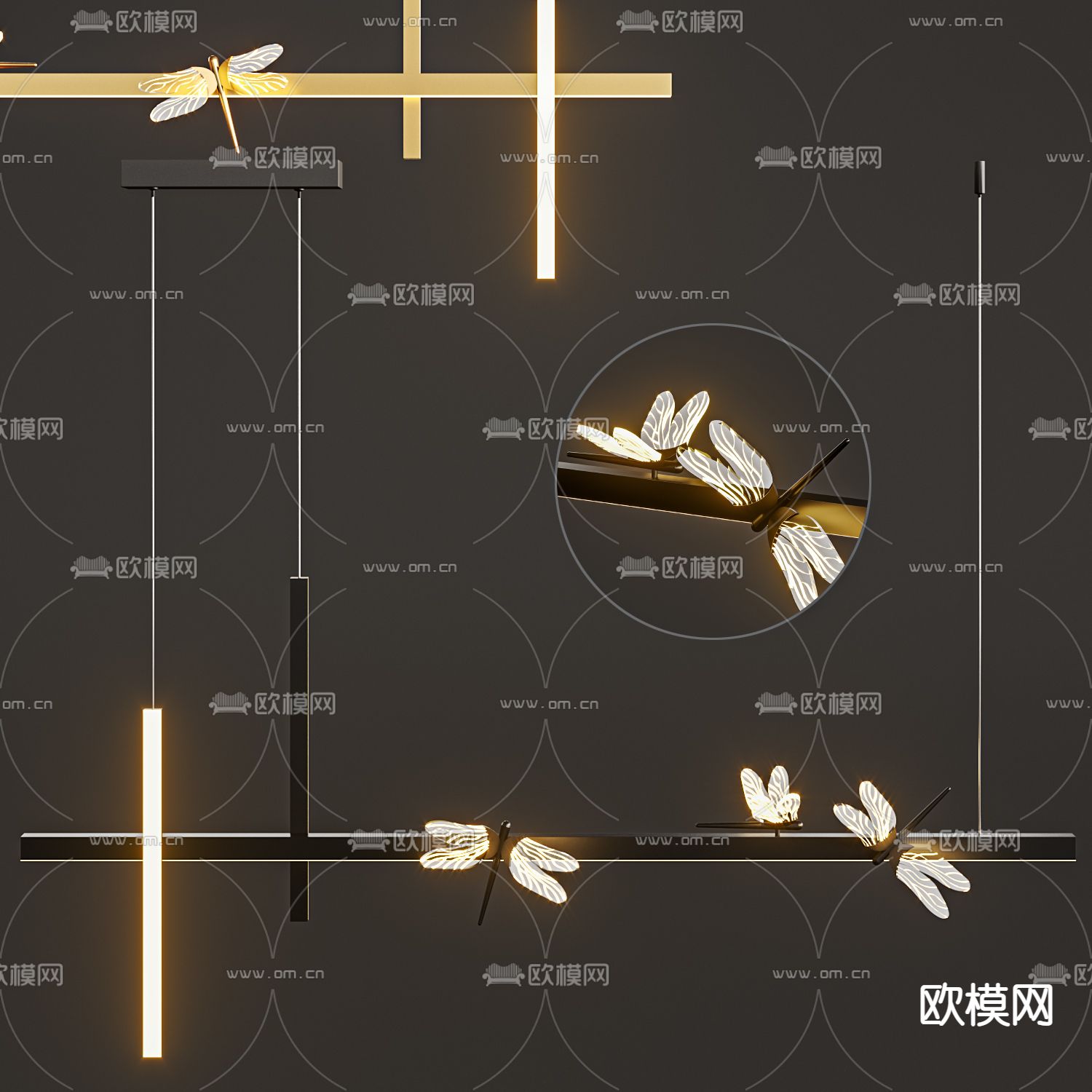 新中式金属吊灯su模型下载（渲染图1）