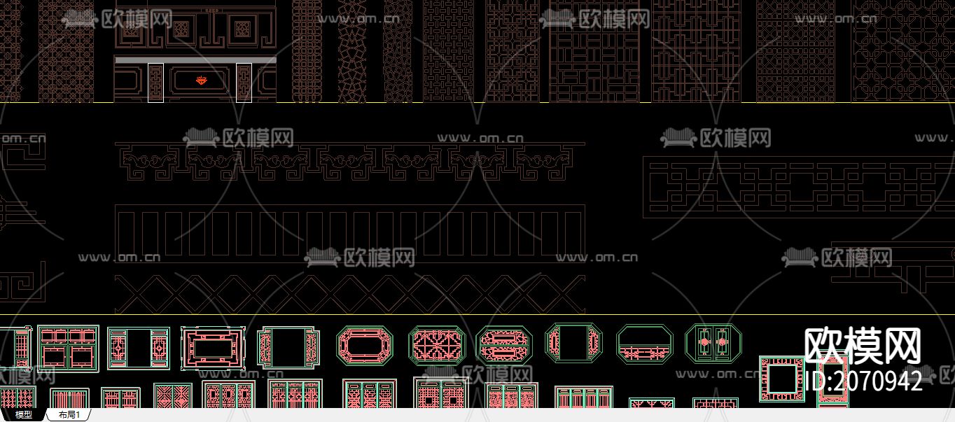 中式经典元素集合CAD图库下载（渲染图1）