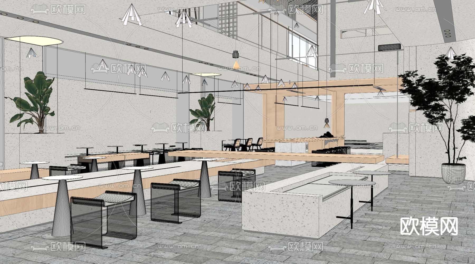 现代咖啡厅su模型下载（渲染图2）