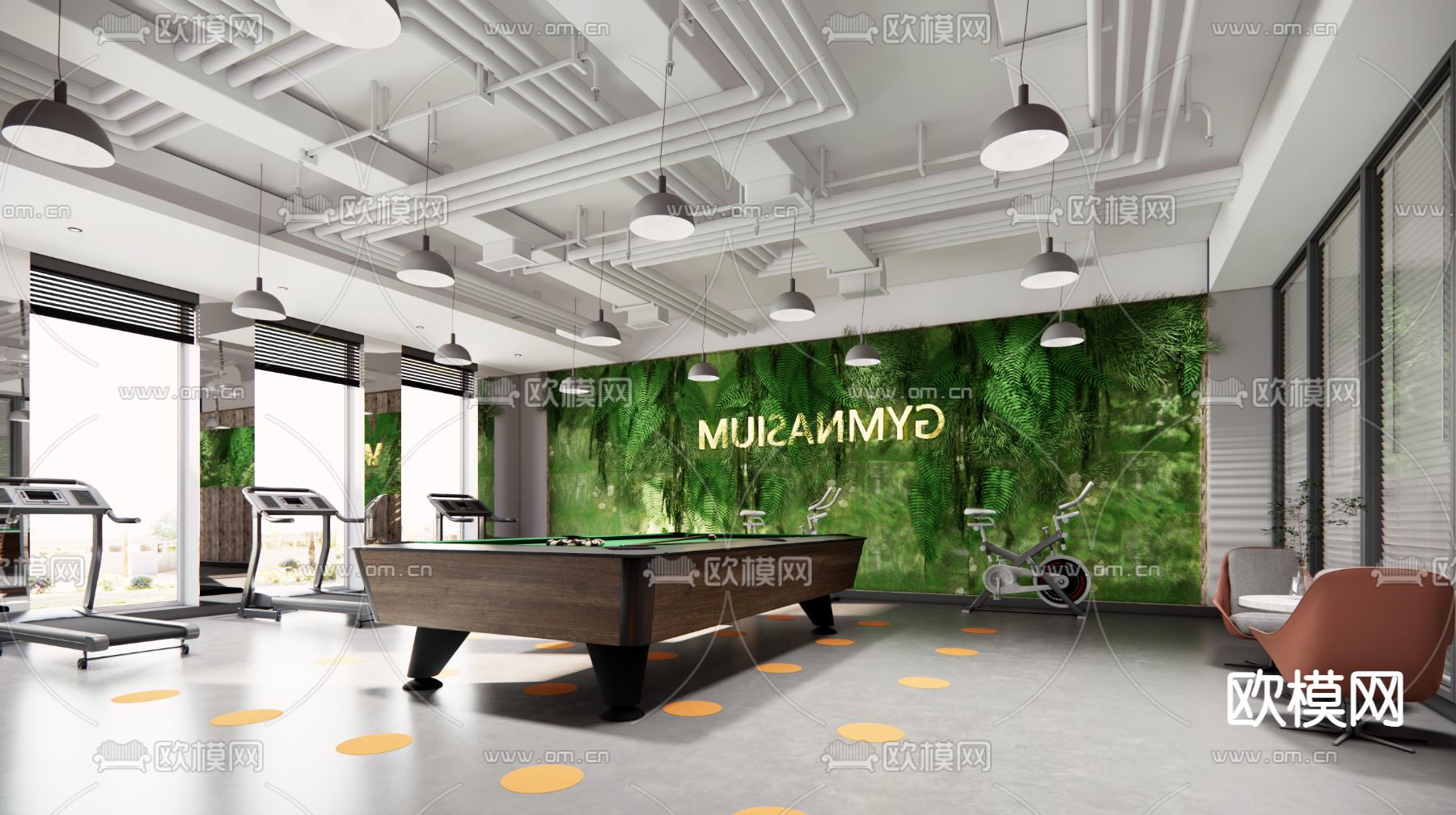 现代台球室su模型