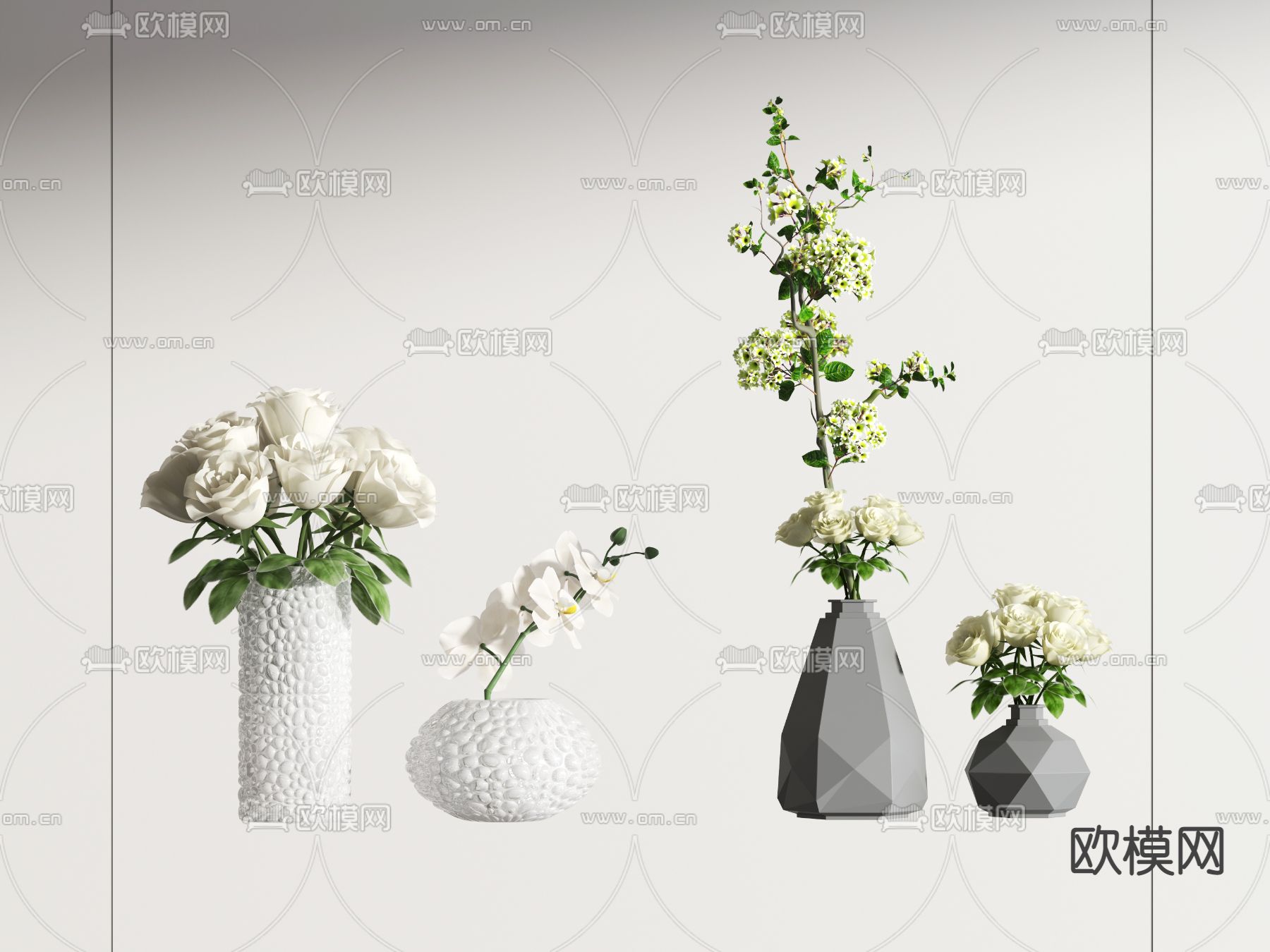 现代插花花瓶花艺3d模型下载_ID11917596_3dmax免费模型-欧模网