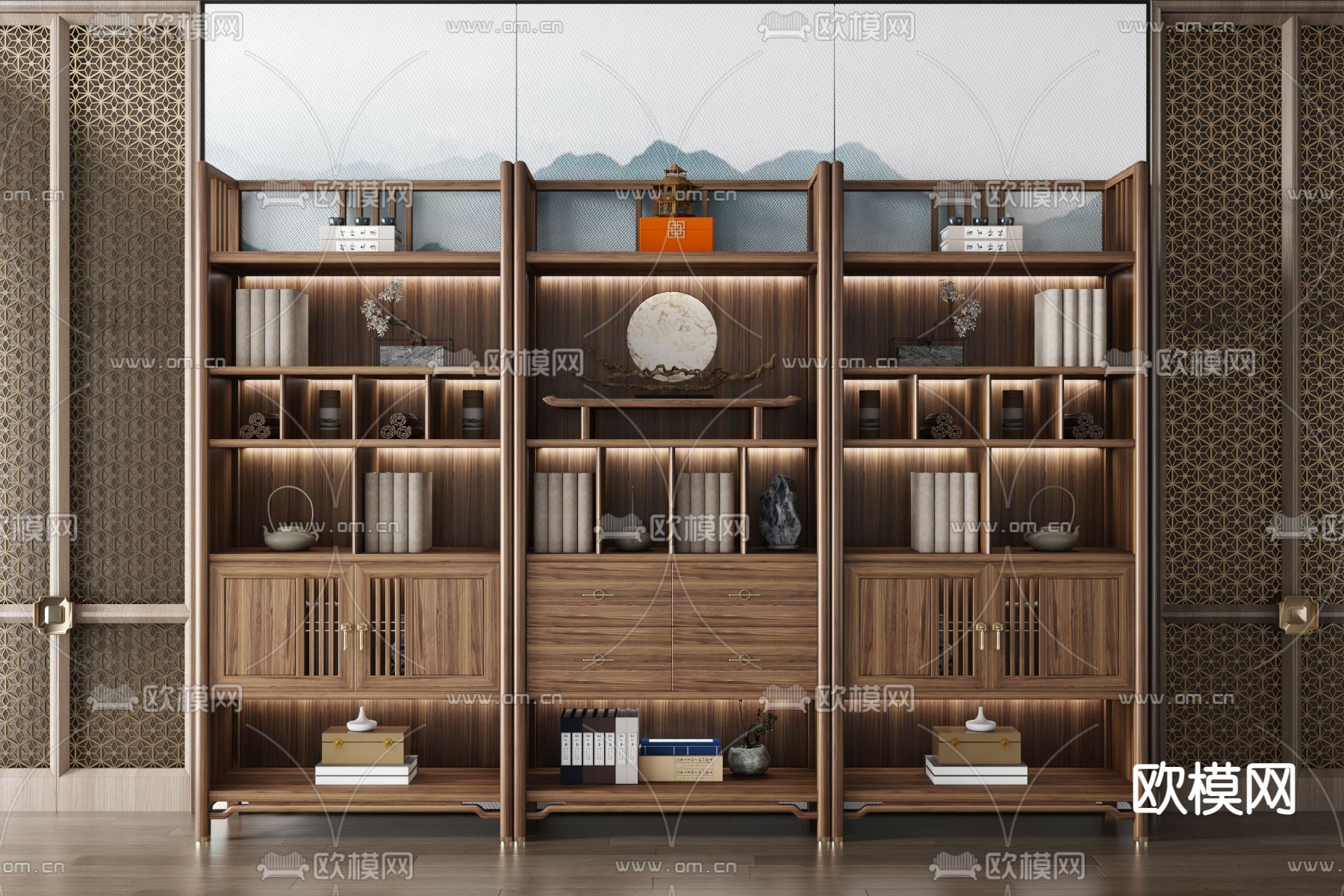 新中式实木博古架3d模型下载