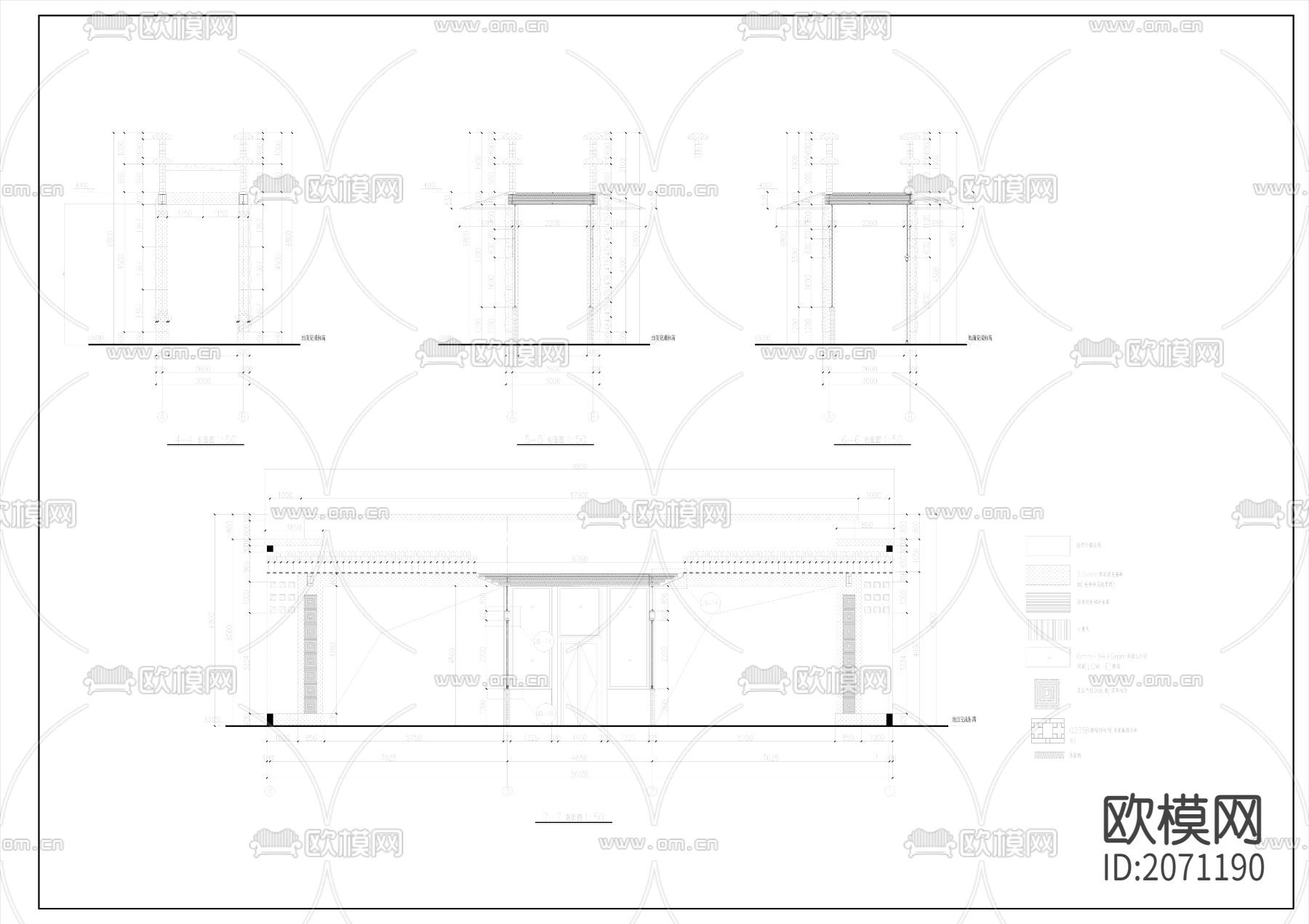 小区大门CAD施工图下载（渲染图4）