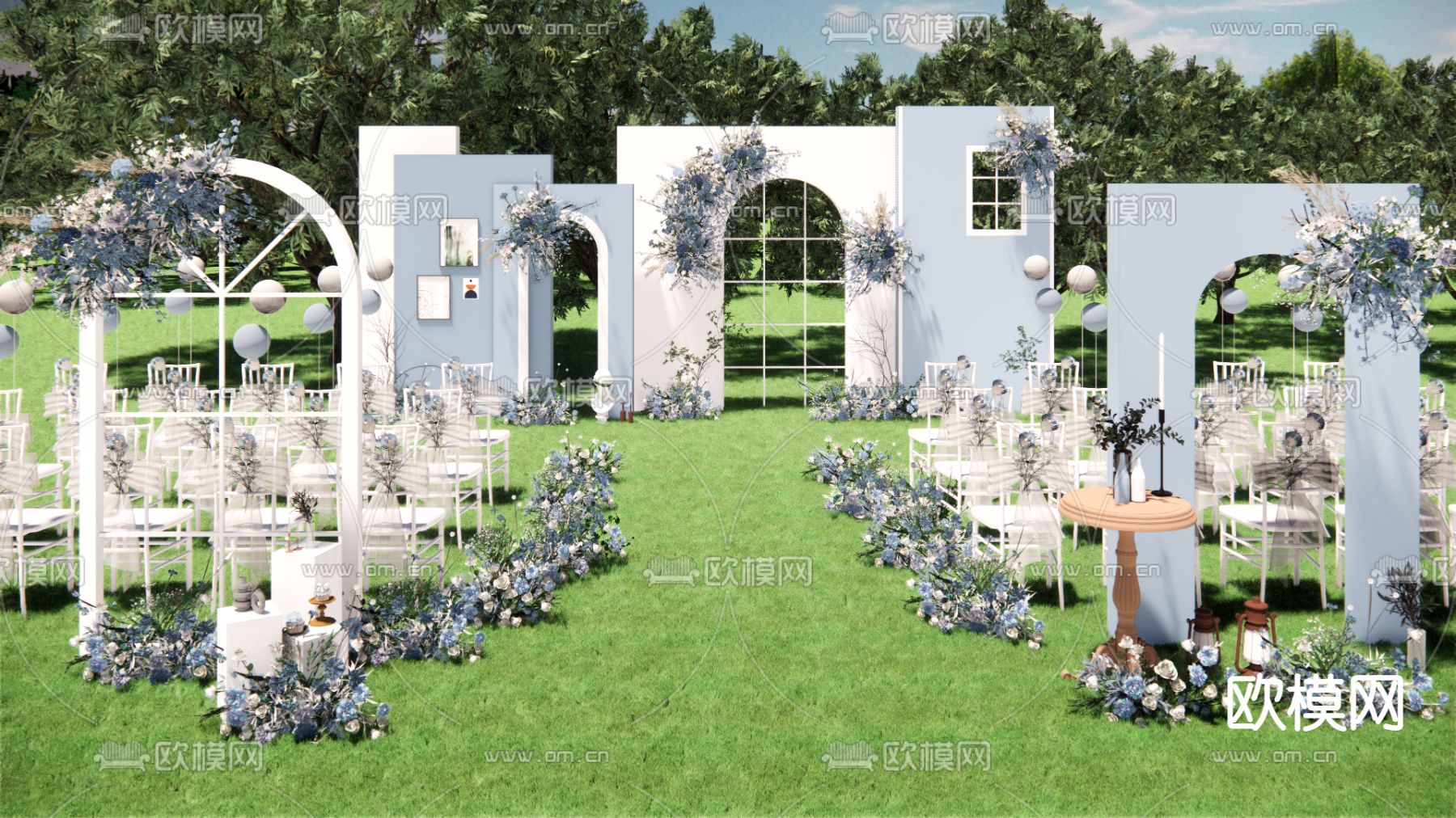 现代蓝色户外婚礼su模型下载（渲染图4）