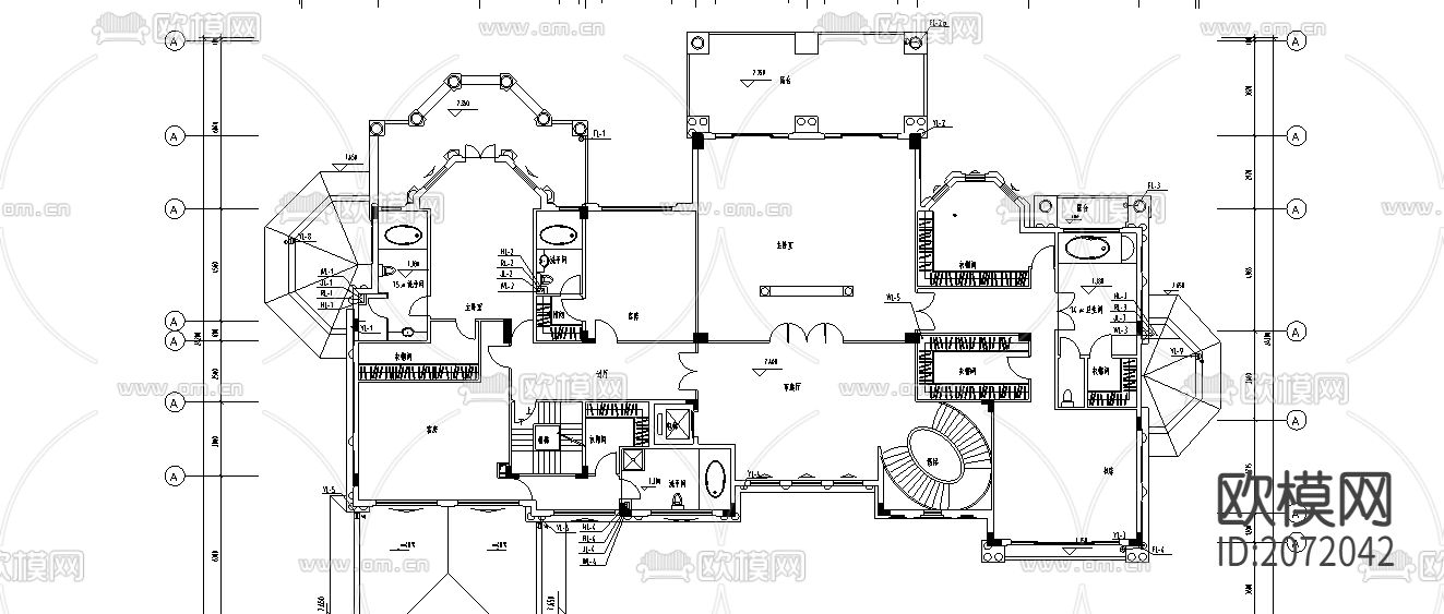 别墅给排水CAD平面图下载（渲染图1）