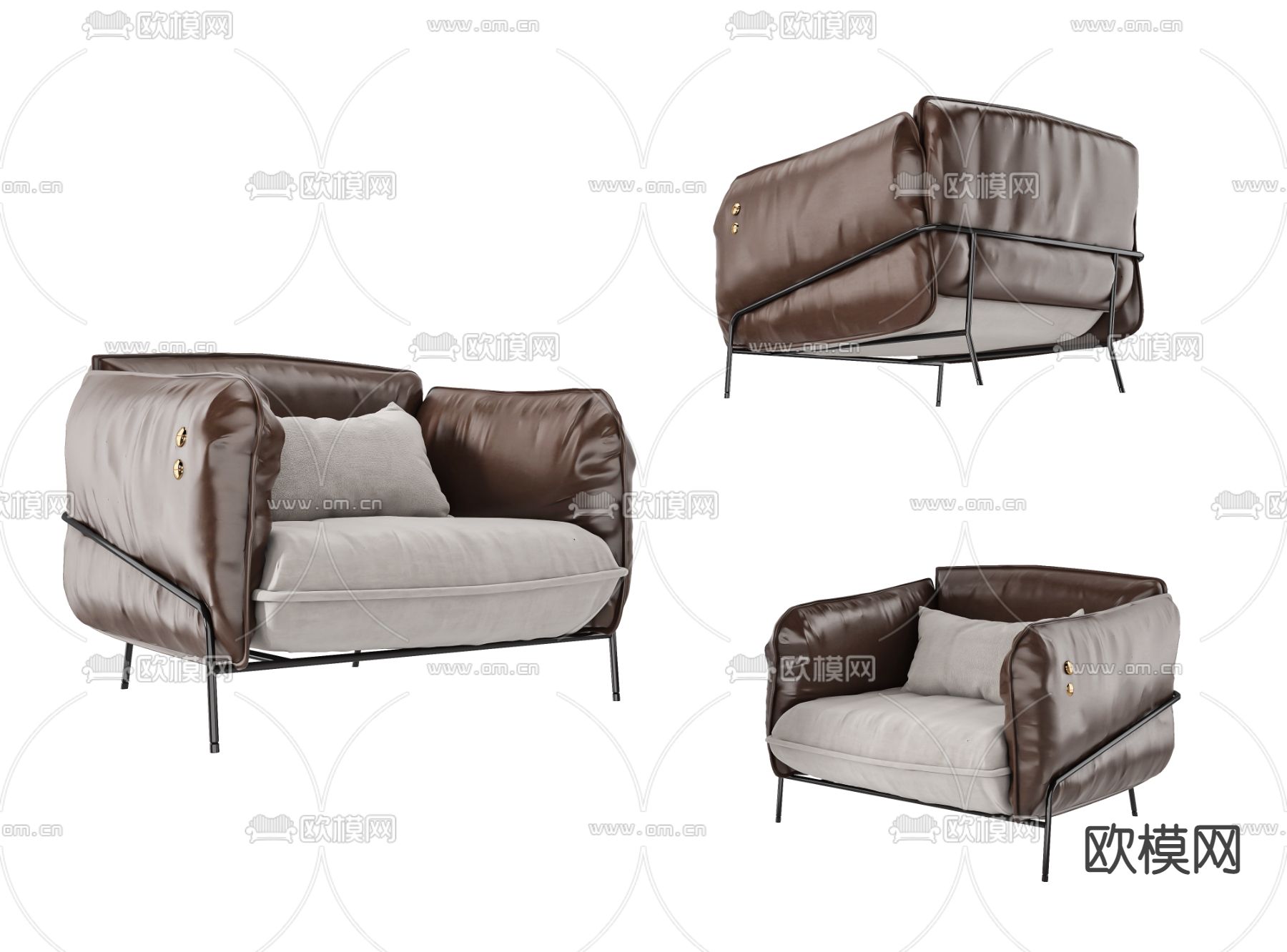 现代皮革休闲沙发3d模型下载