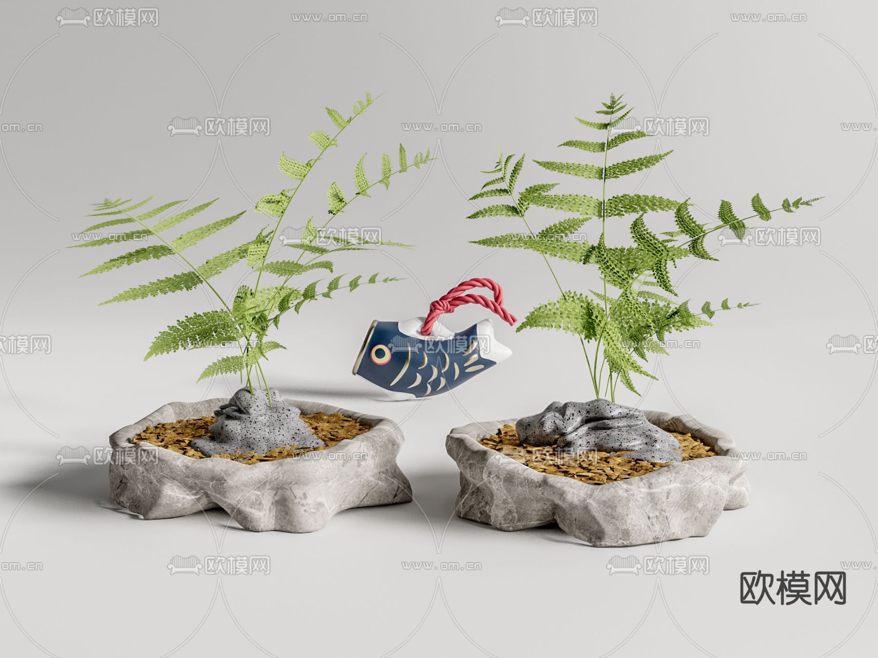 日式绿植盆栽su模型下载（渲染图1）