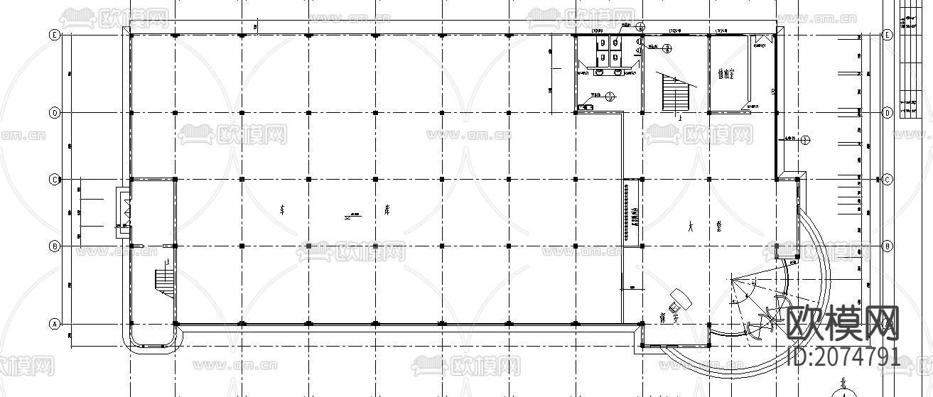 框架结构办公楼整套CAD图纸下载（渲染图3）