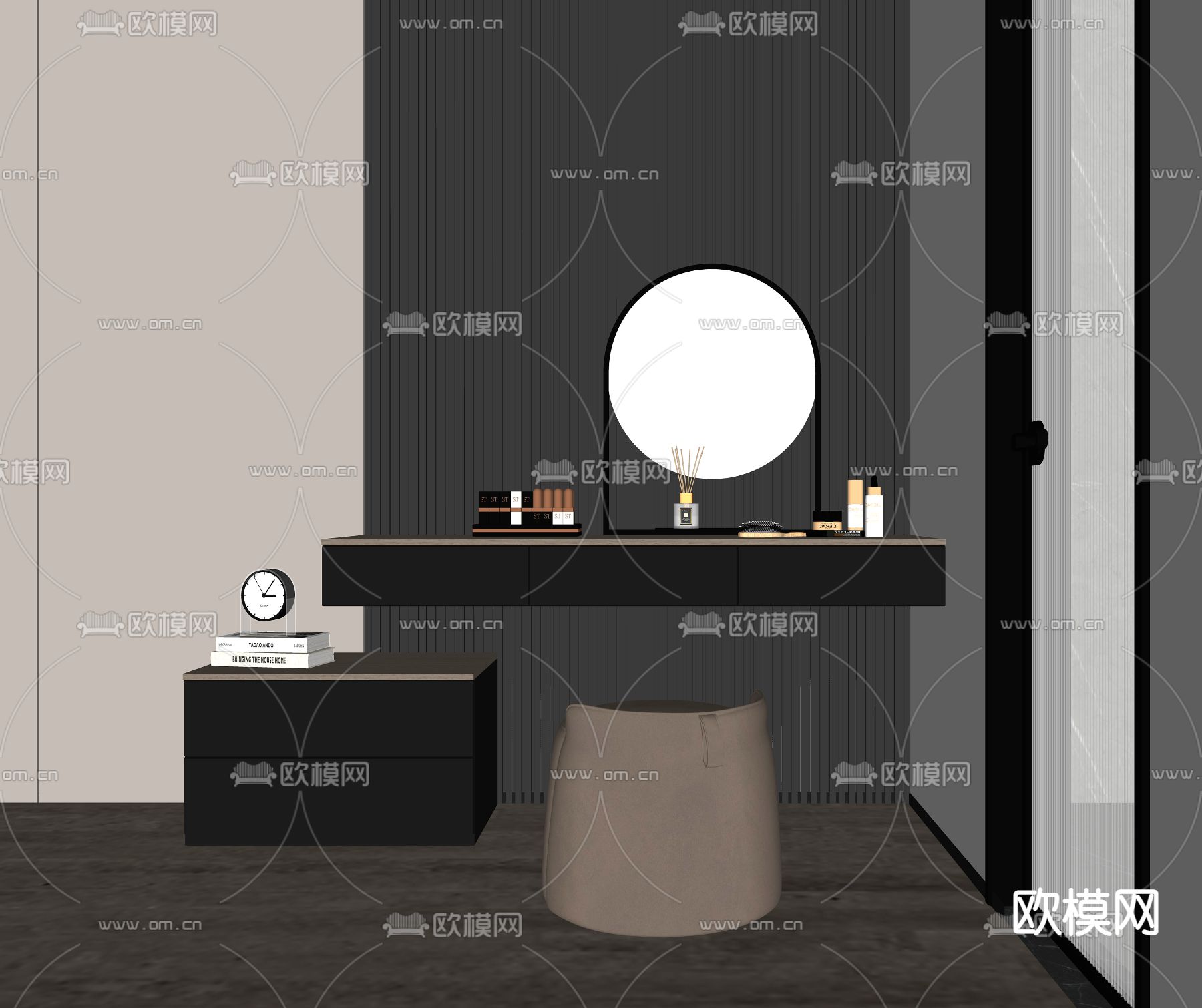 现代梳妆台su模型下载（渲染图2）