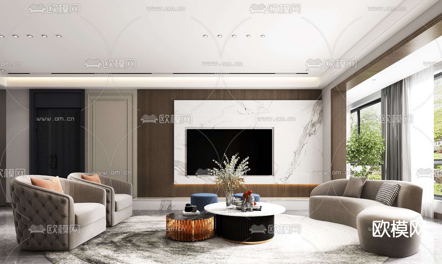 简欧客餐厅免费3d模型下载（渲染图3）