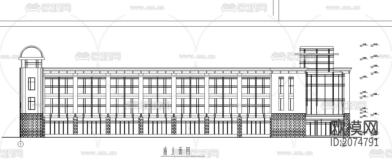 框架结构办公楼整套CAD图纸下载（渲染图2）