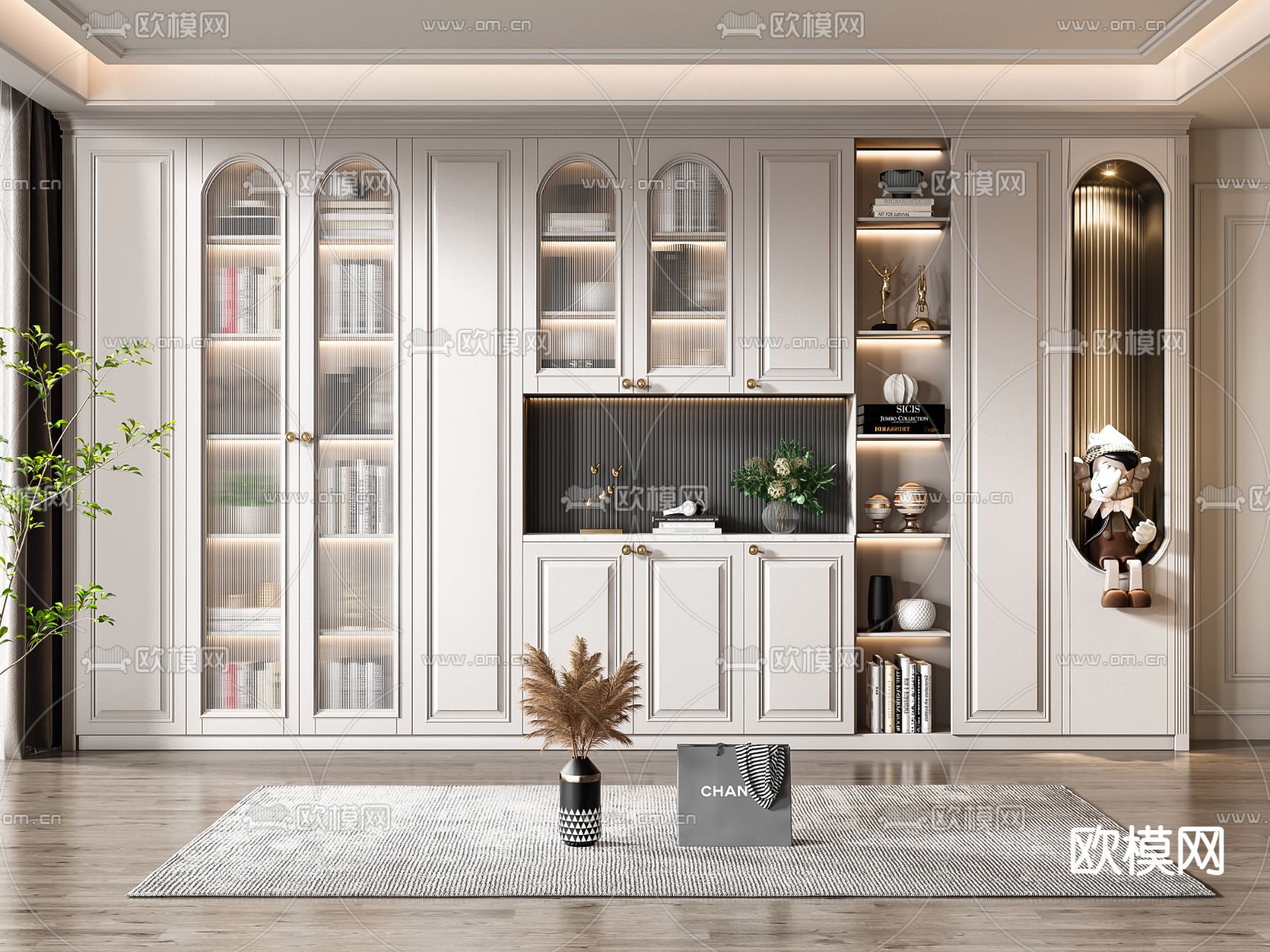 美式轻奢书柜3d模型下载