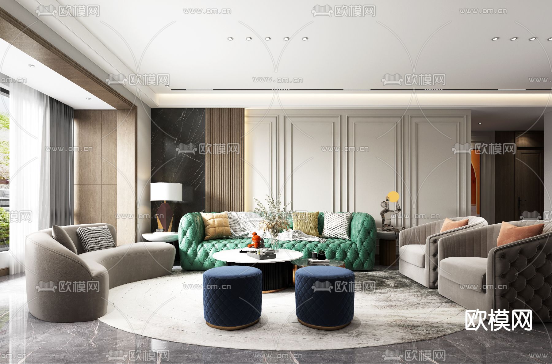 简欧客餐厅免费3d模型下载（渲染图1）