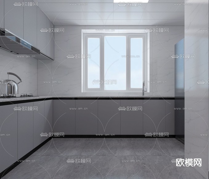 现代客餐厅免费3d模型下载(渲染图1)
