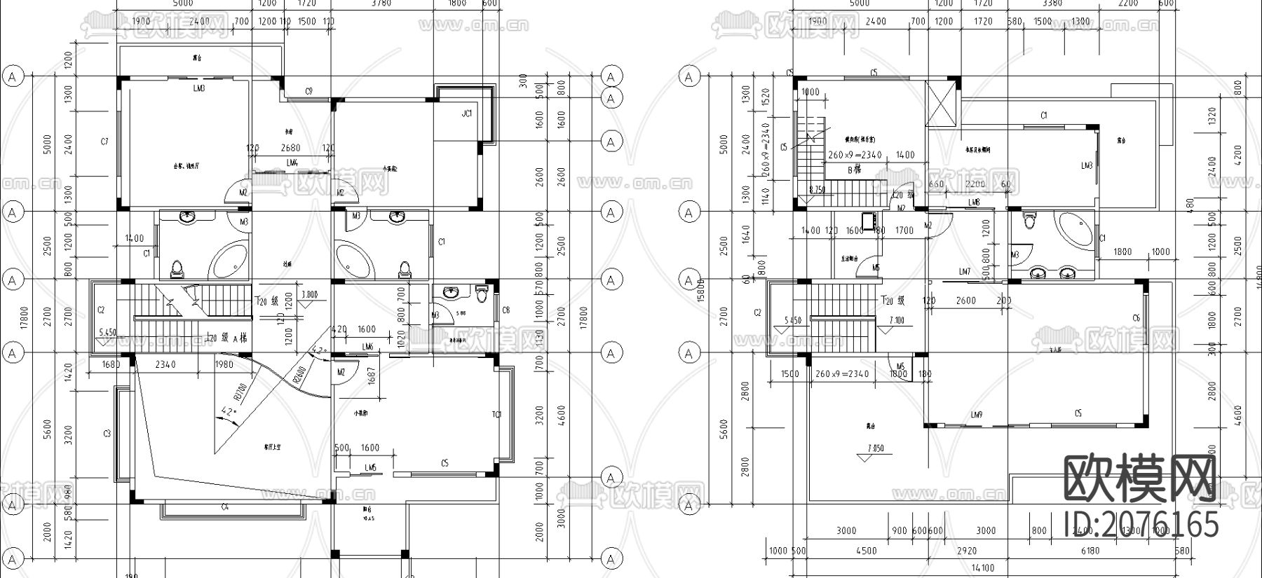 两套仿古别墅建筑图CAD施工图下载（渲染图2）