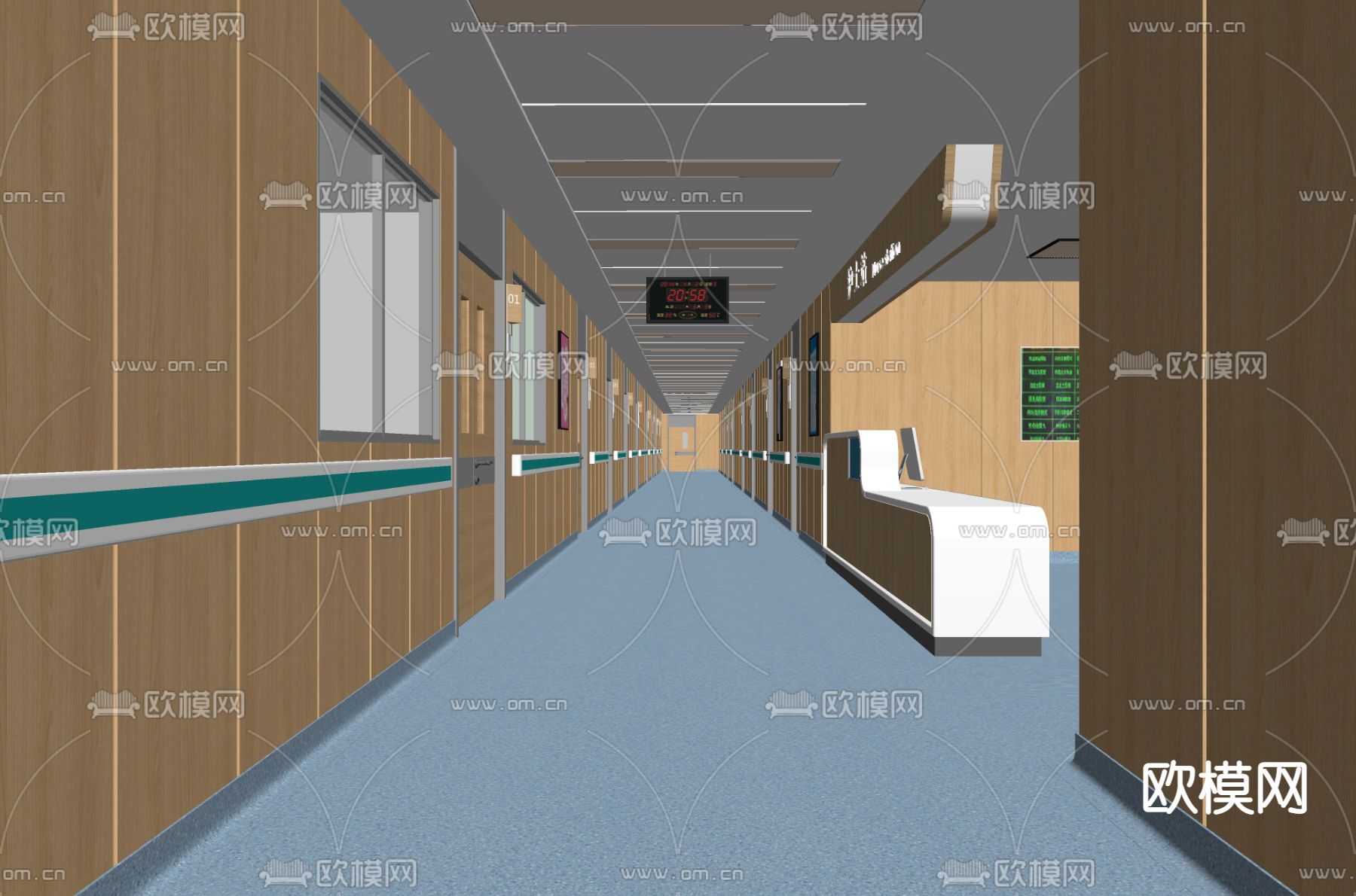 现代医院走廊护士站su模型下载