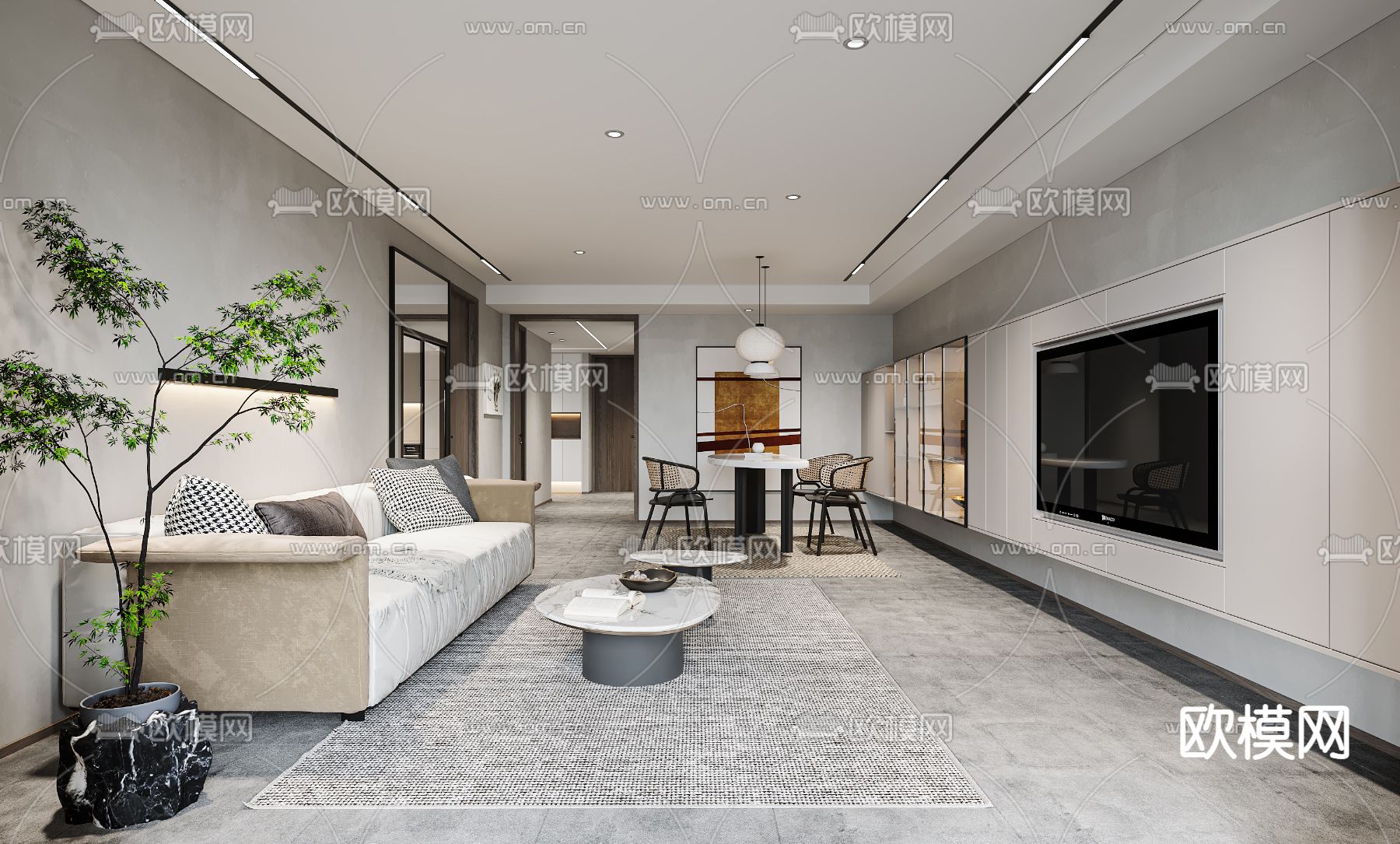 侘寂客餐厅3d模型下载（渲染图1）