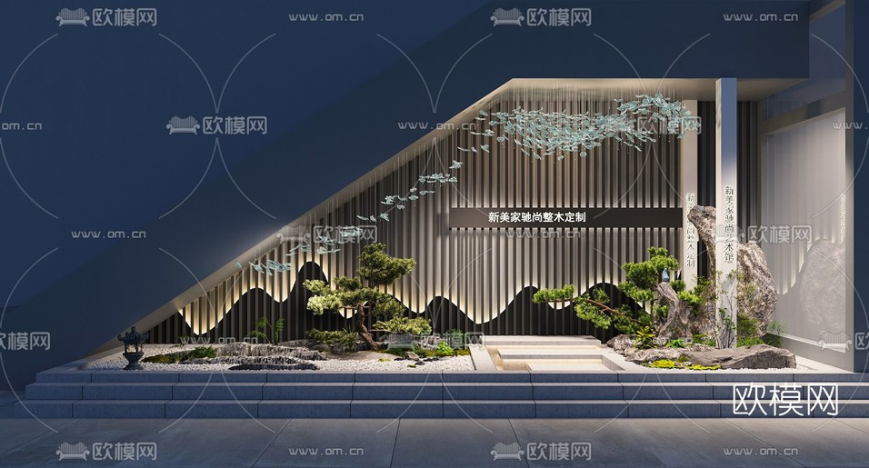 新中式园艺小品橱窗3d模型下载
