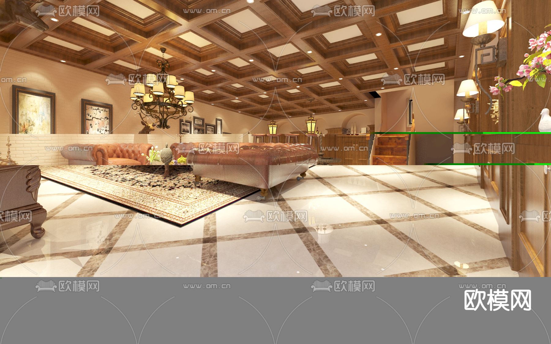 新古典家居客厅免费3d模型下载（渲染图1）