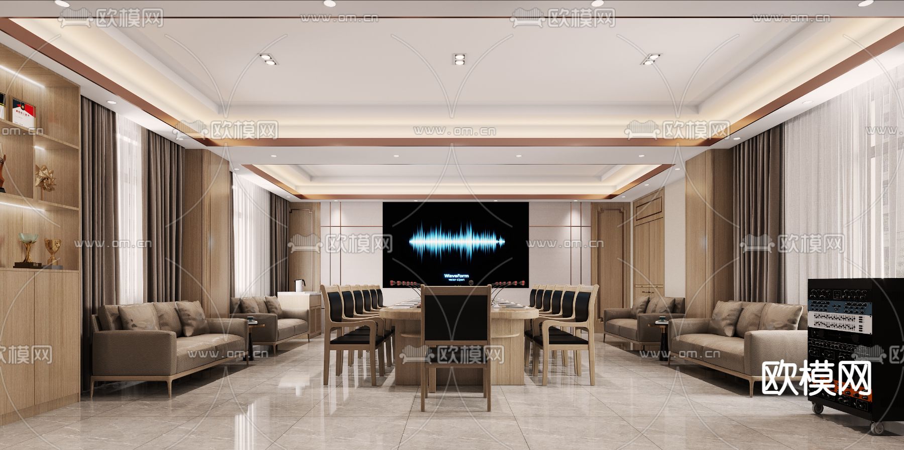 新中式会议室免费3d模型下载（渲染图2）