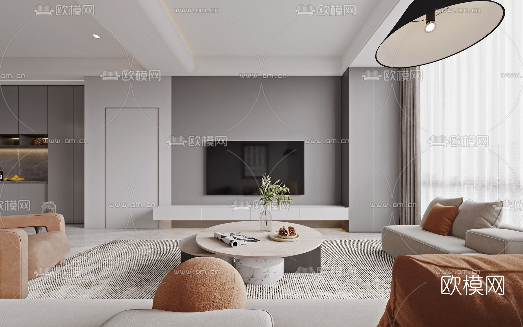 现代客厅餐厅3d模型下载（渲染图3）