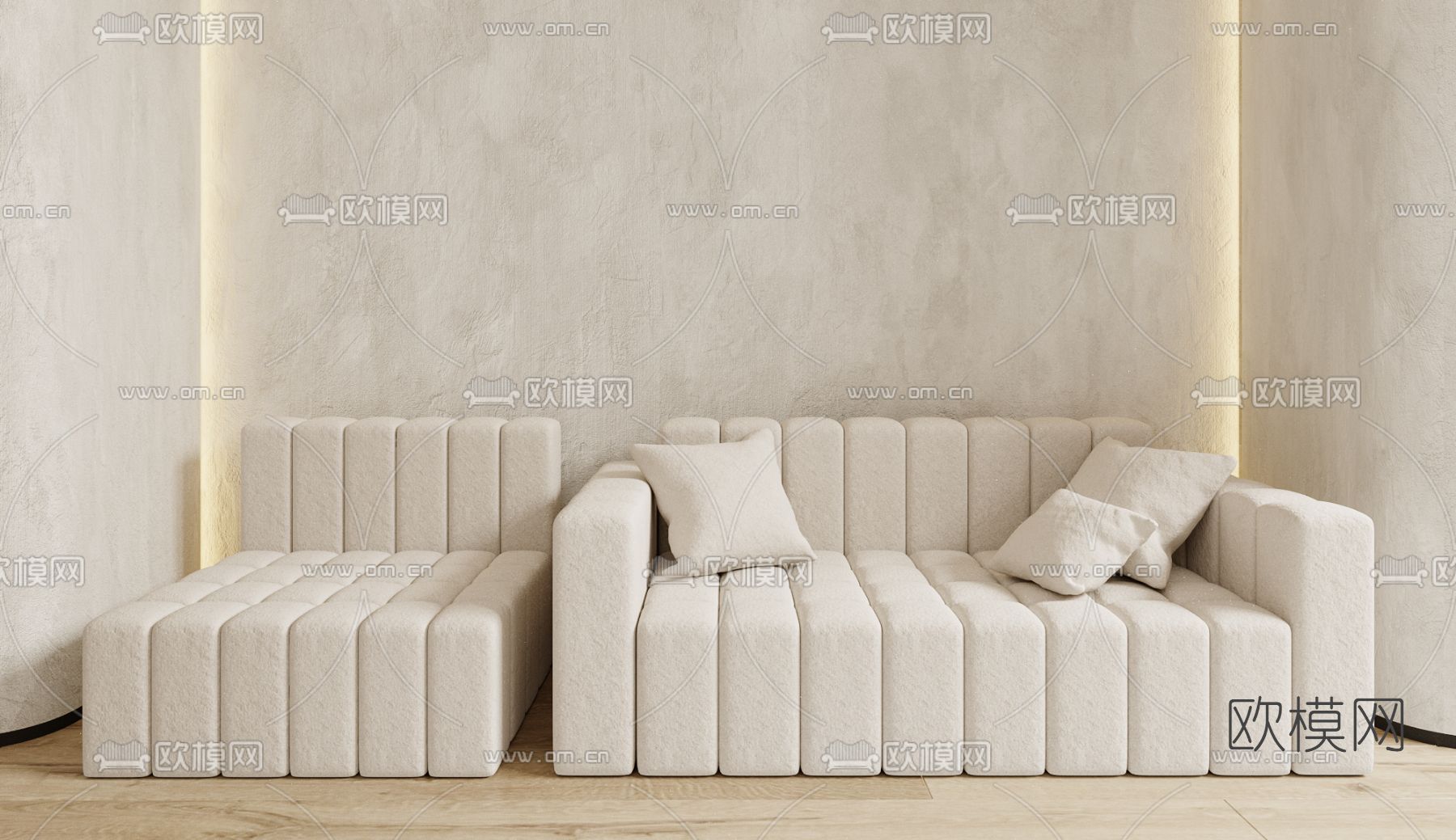 侘寂布艺双人沙发3d模型下载