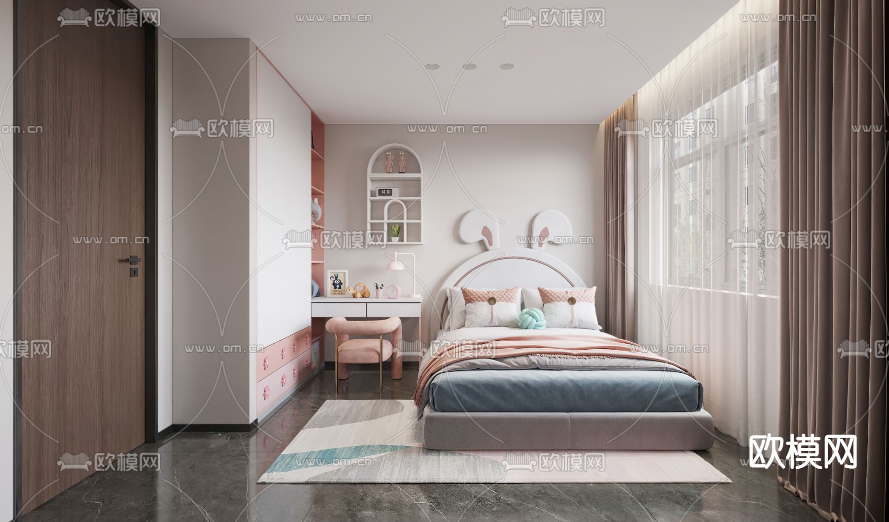 现代女孩儿童房免费3d模型下载