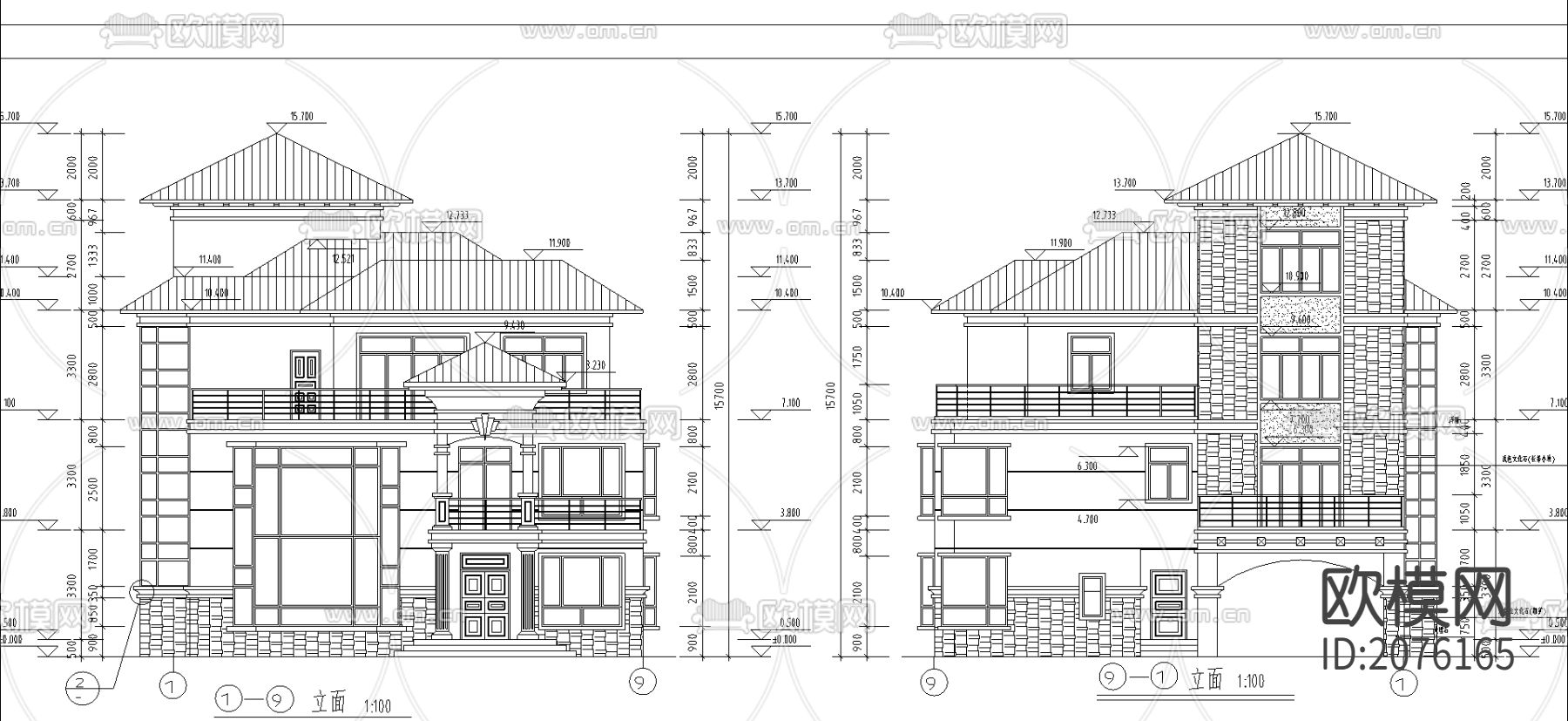 两套仿古别墅建筑图CAD施工图下载（渲染图4）