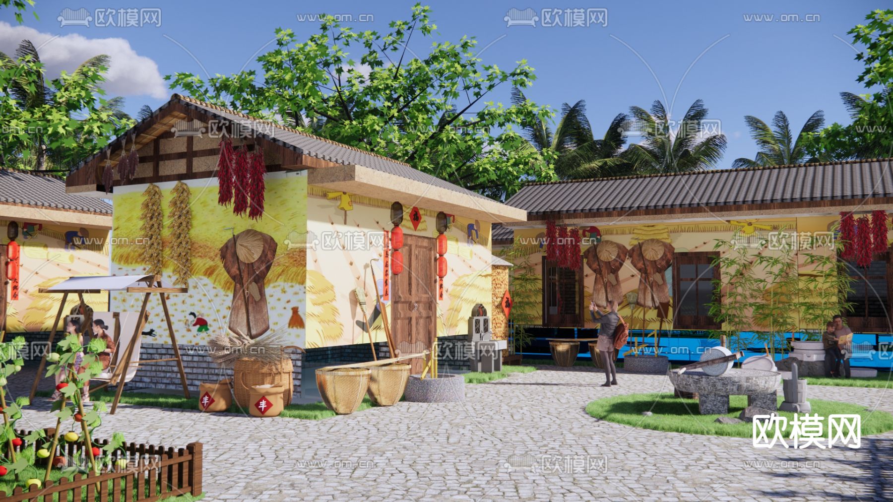中式乡村庭院su模型下载（渲染图2）