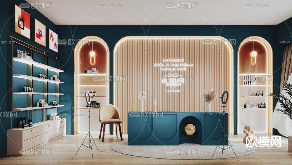 现代化妆品店直播间3d模型下载(渲染图1)