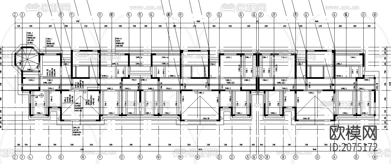 框架住宅基础平面CAD结构图下载（渲染图3）