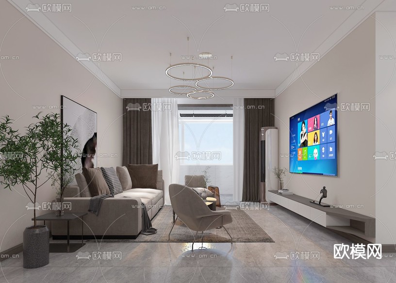 现代客餐厅免费3d模型下载(渲染图2)