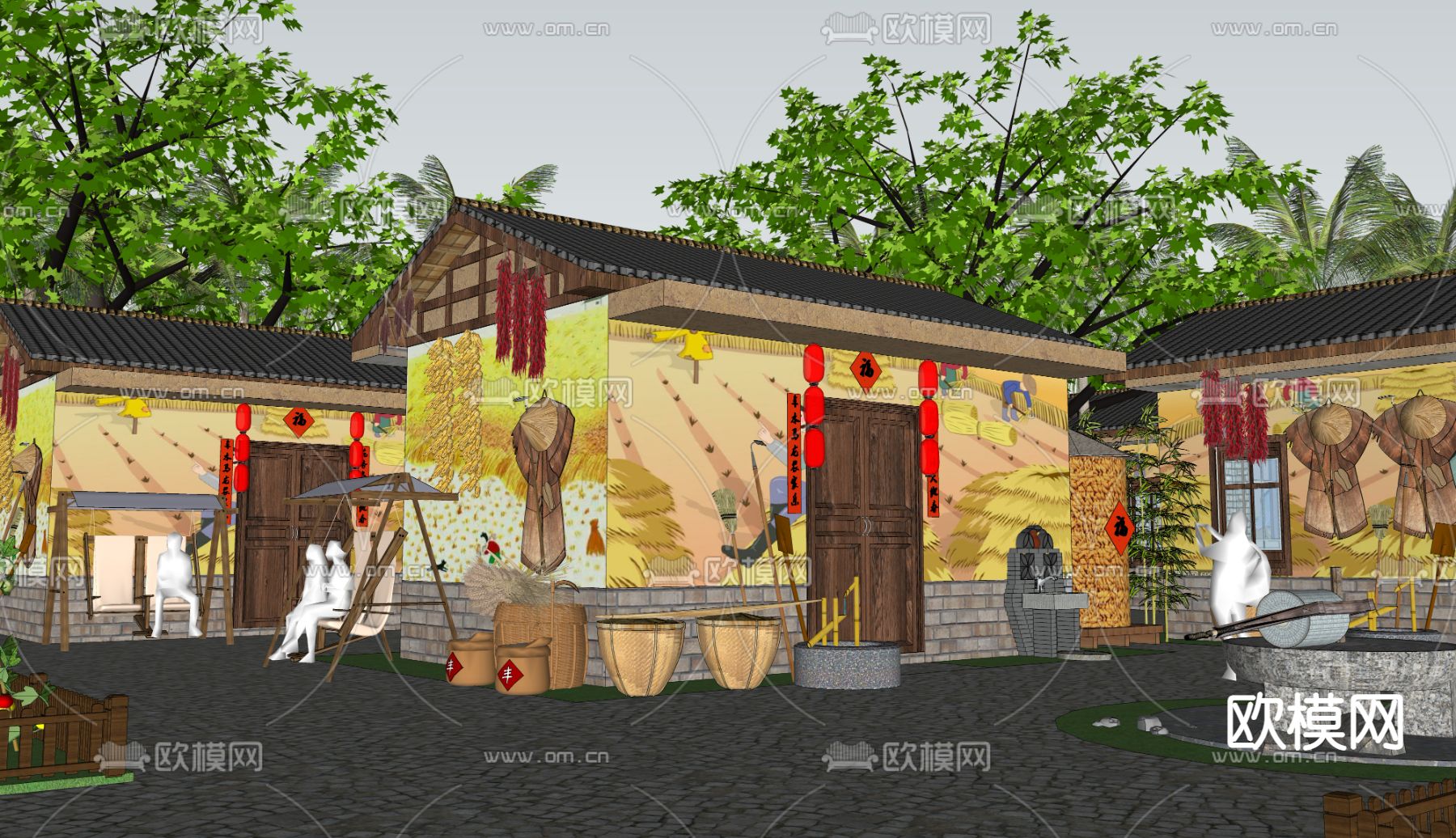 中式乡村庭院su模型下载（渲染图3）