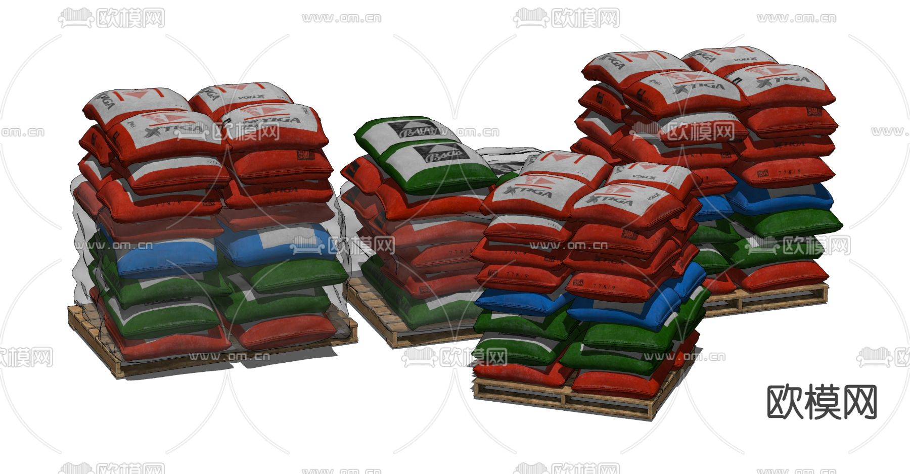 现代水泥化肥塑料袋su模型下载