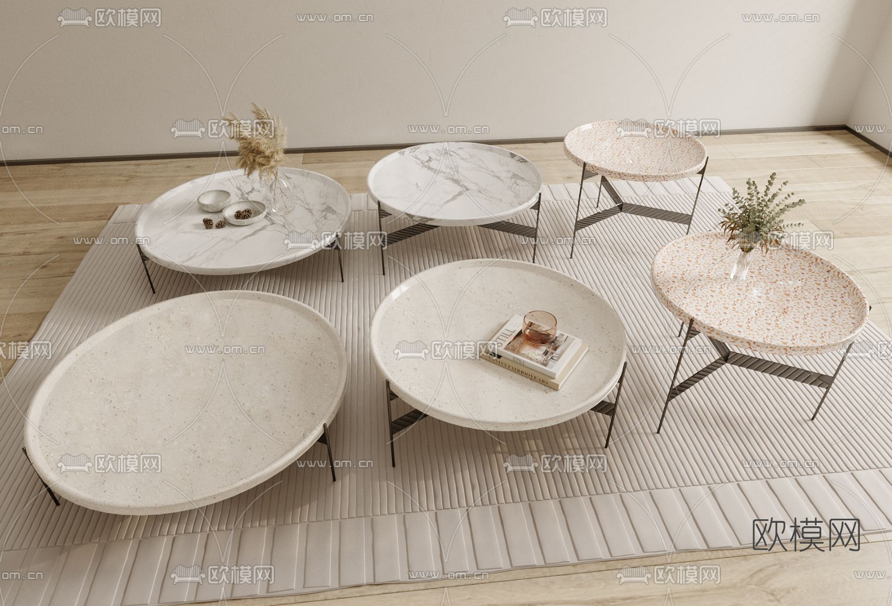 侘寂大理石茶几3d模型下载