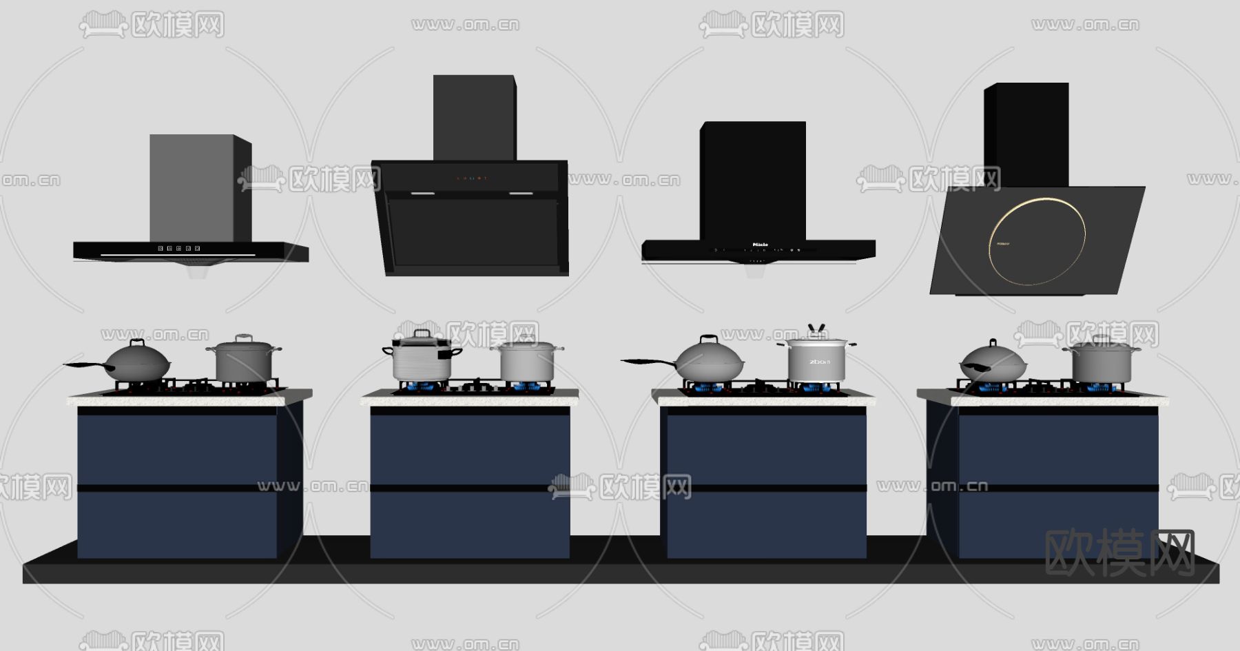 现代抽油烟机燃气灶su模型下载（渲染图2）