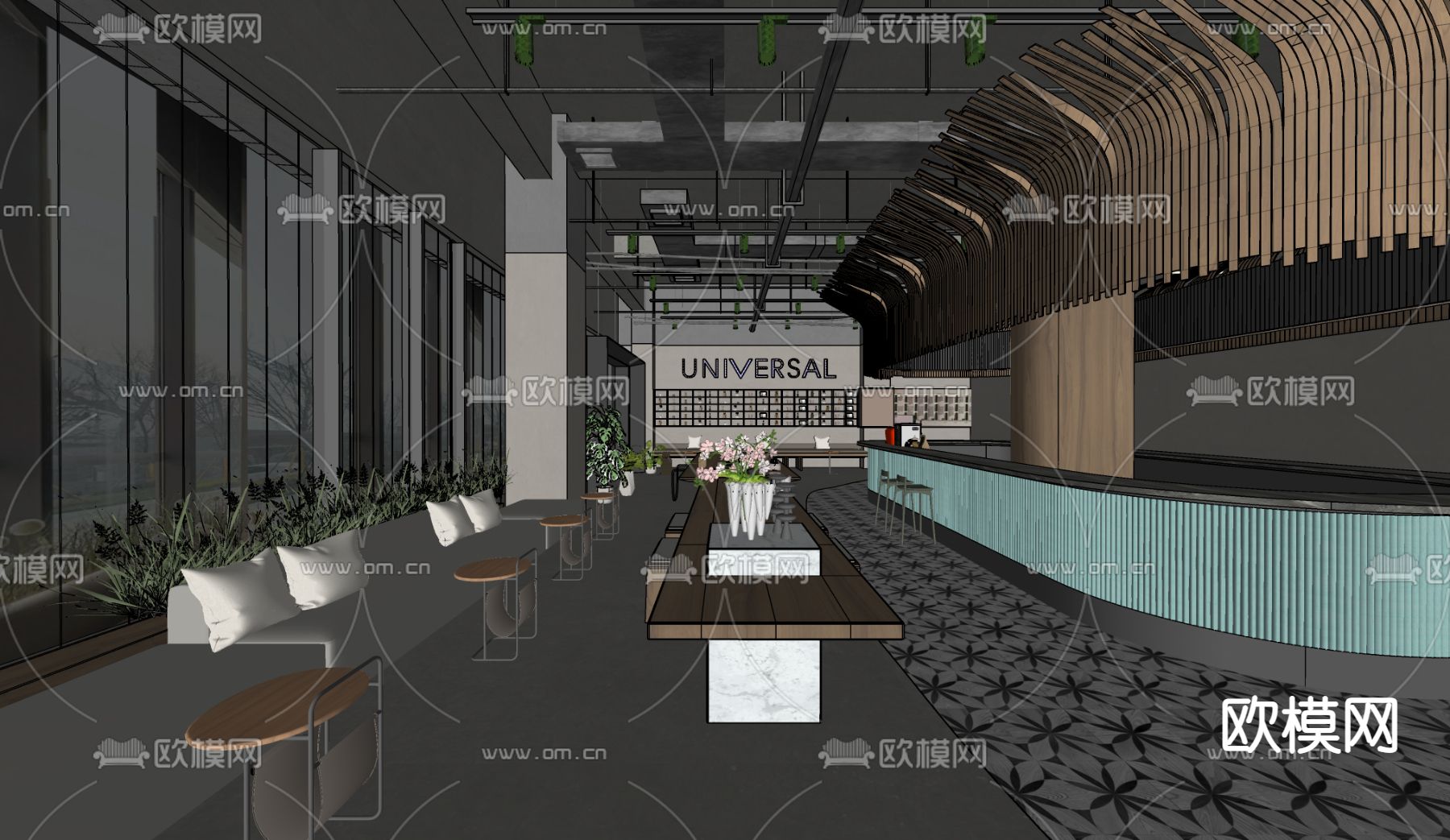 现代轻奢茶餐厅su模型