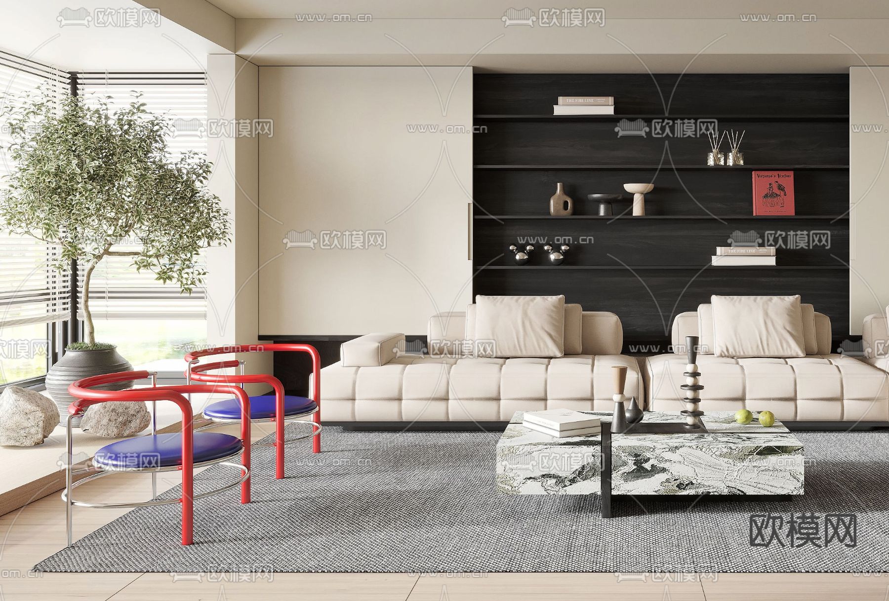 现代布艺沙发组合3d模型下载（渲染图2）