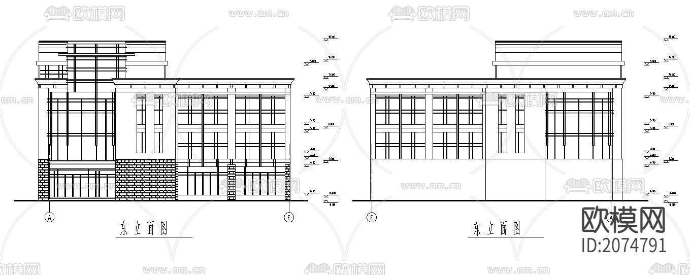 框架结构办公楼整套CAD图纸下载（渲染图1）