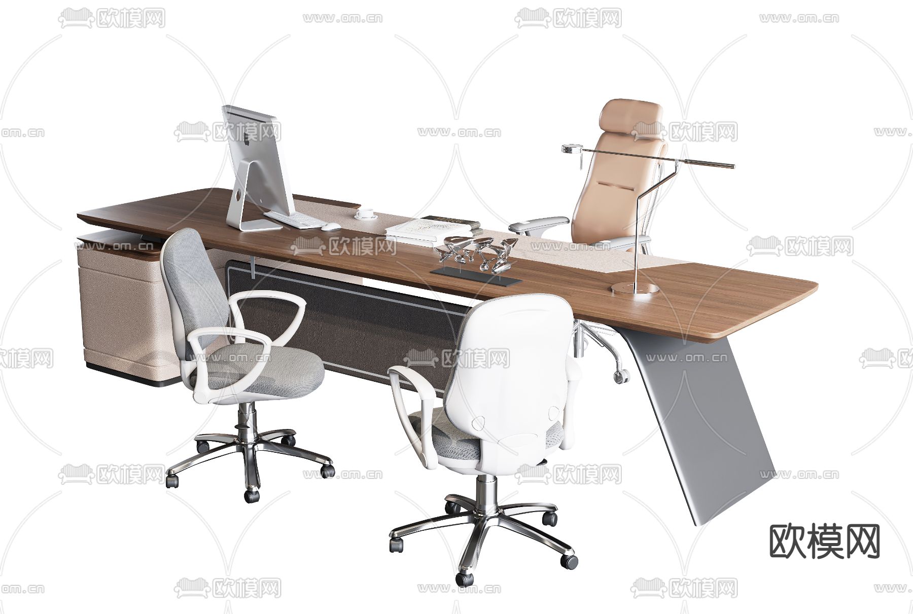 现代班台桌3d模型下载