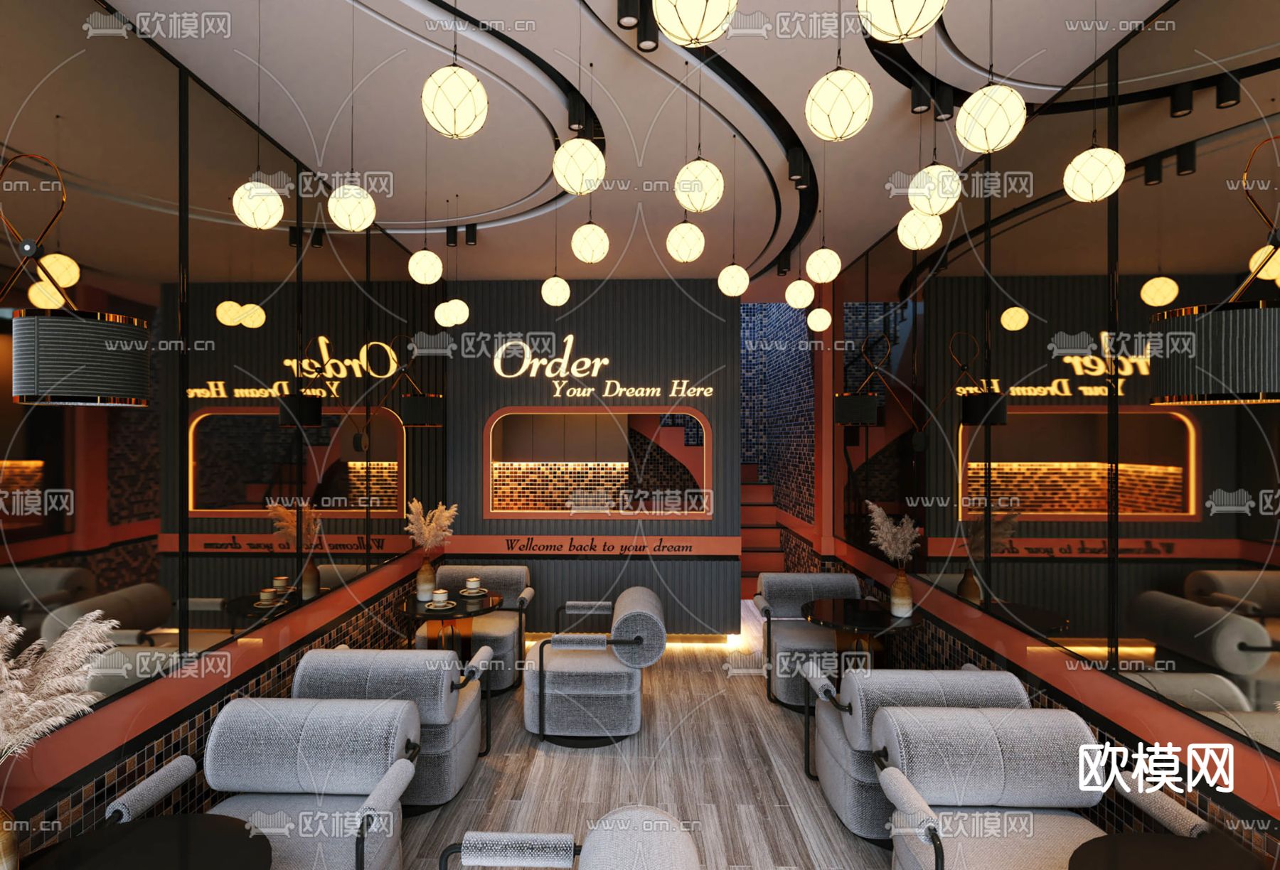 现代咖啡厅su模型下载（渲染图2）
