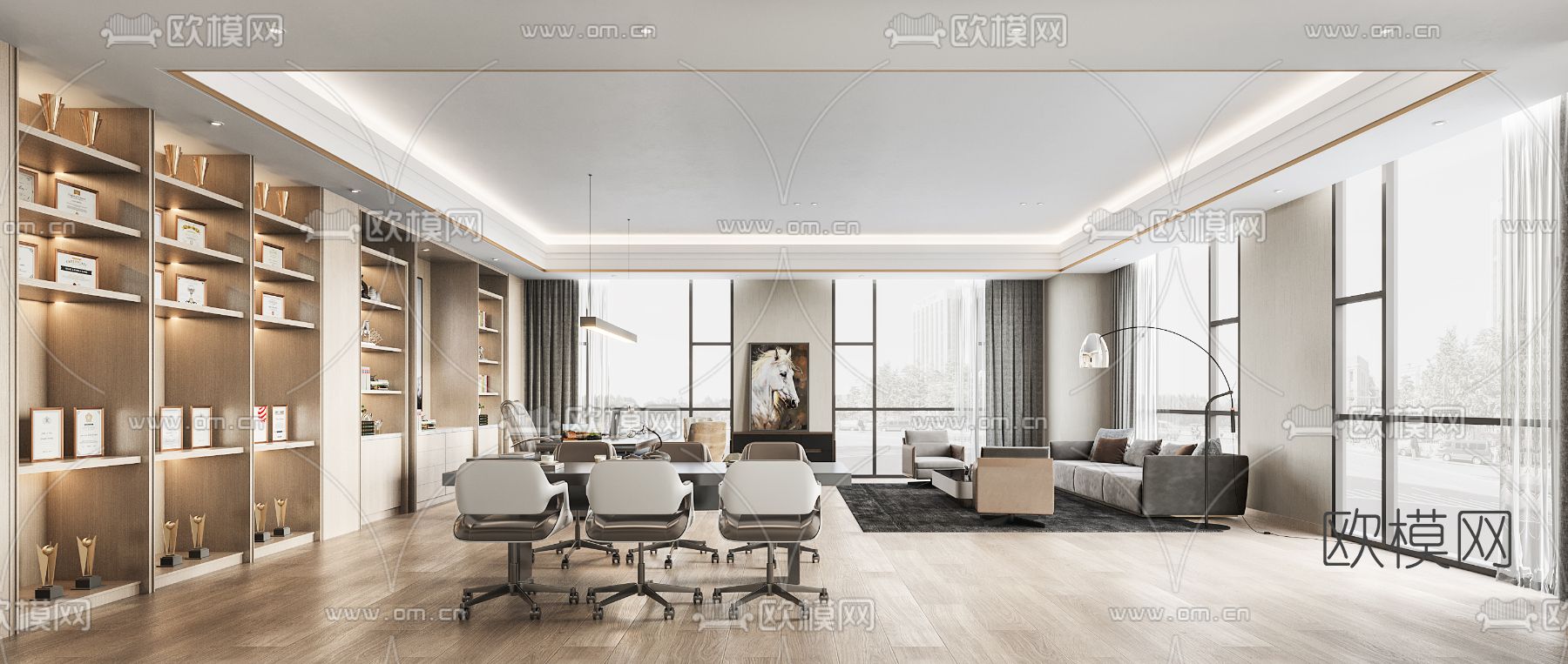 现代总经理办公室3d模型下载（渲染图1）