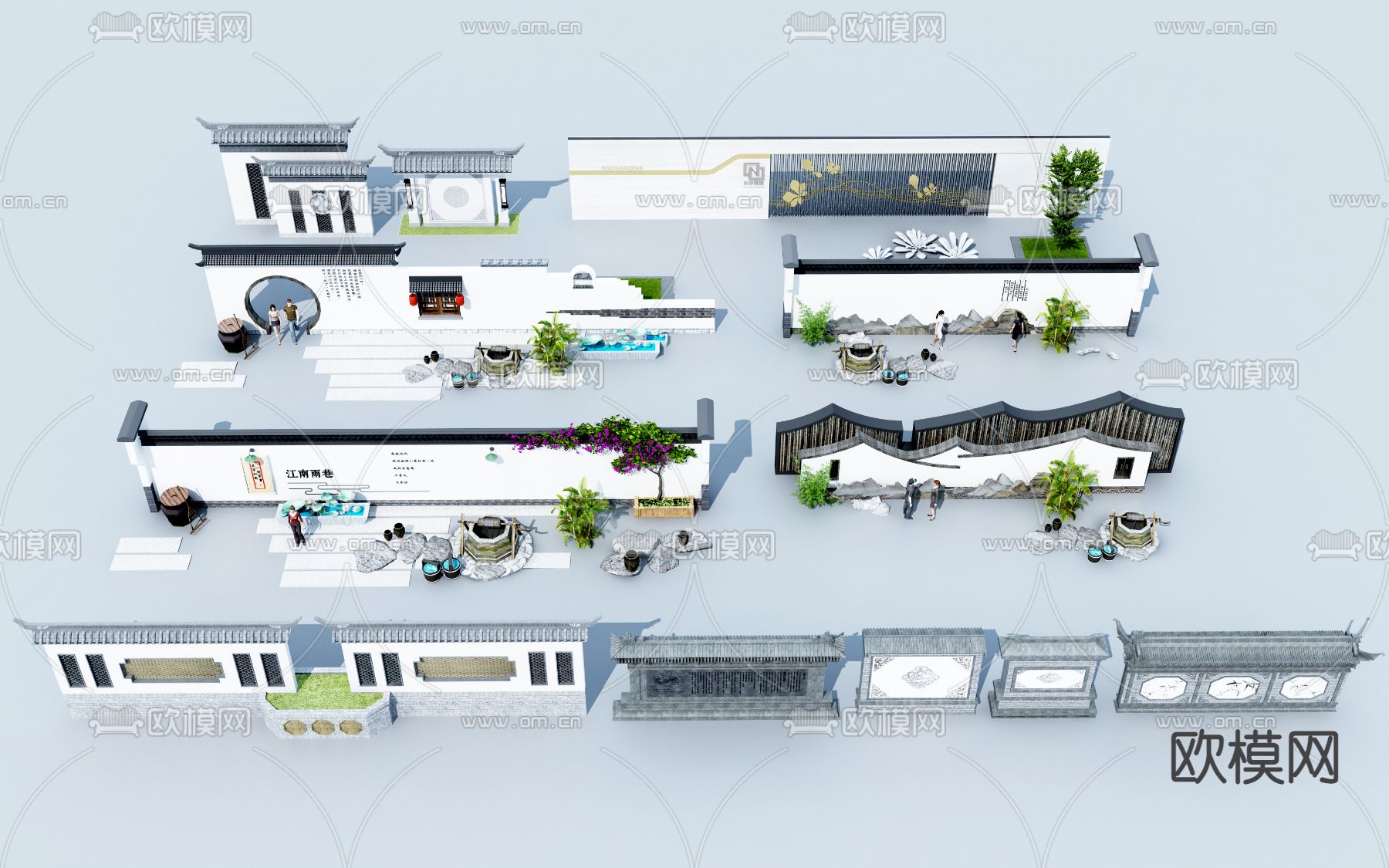 中式景墙免费3d模型下载