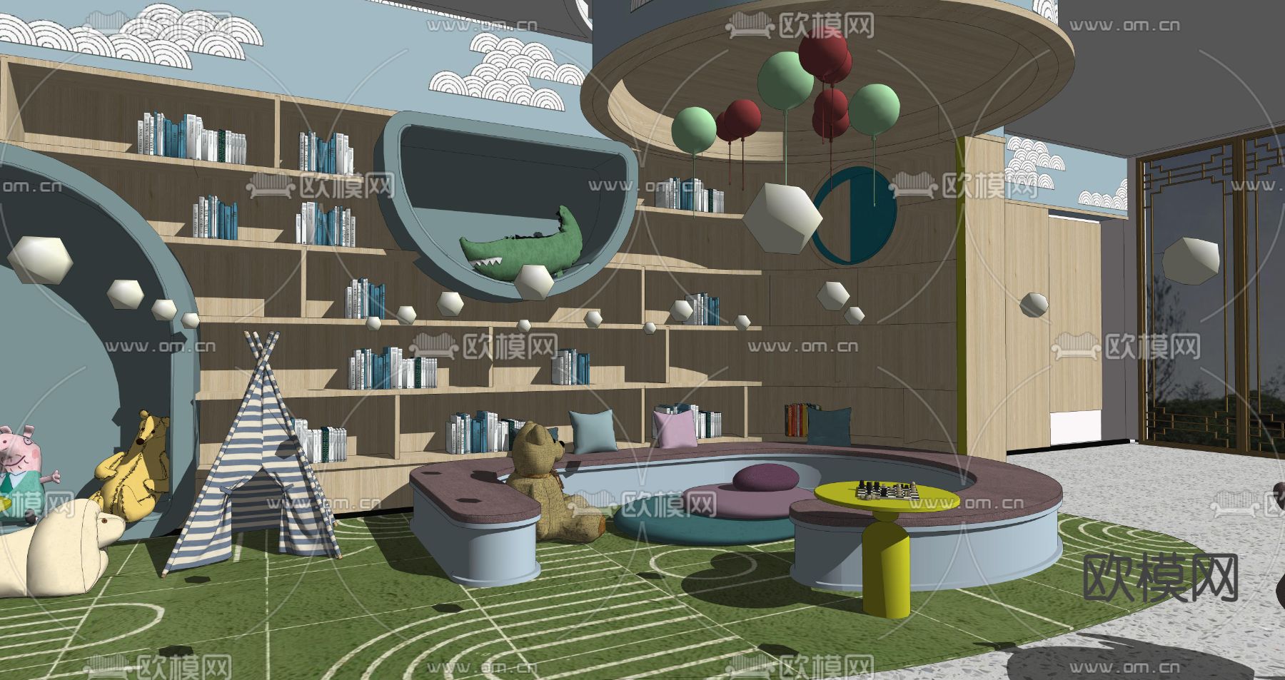 现代儿童活动室su模型下载（渲染图1）
