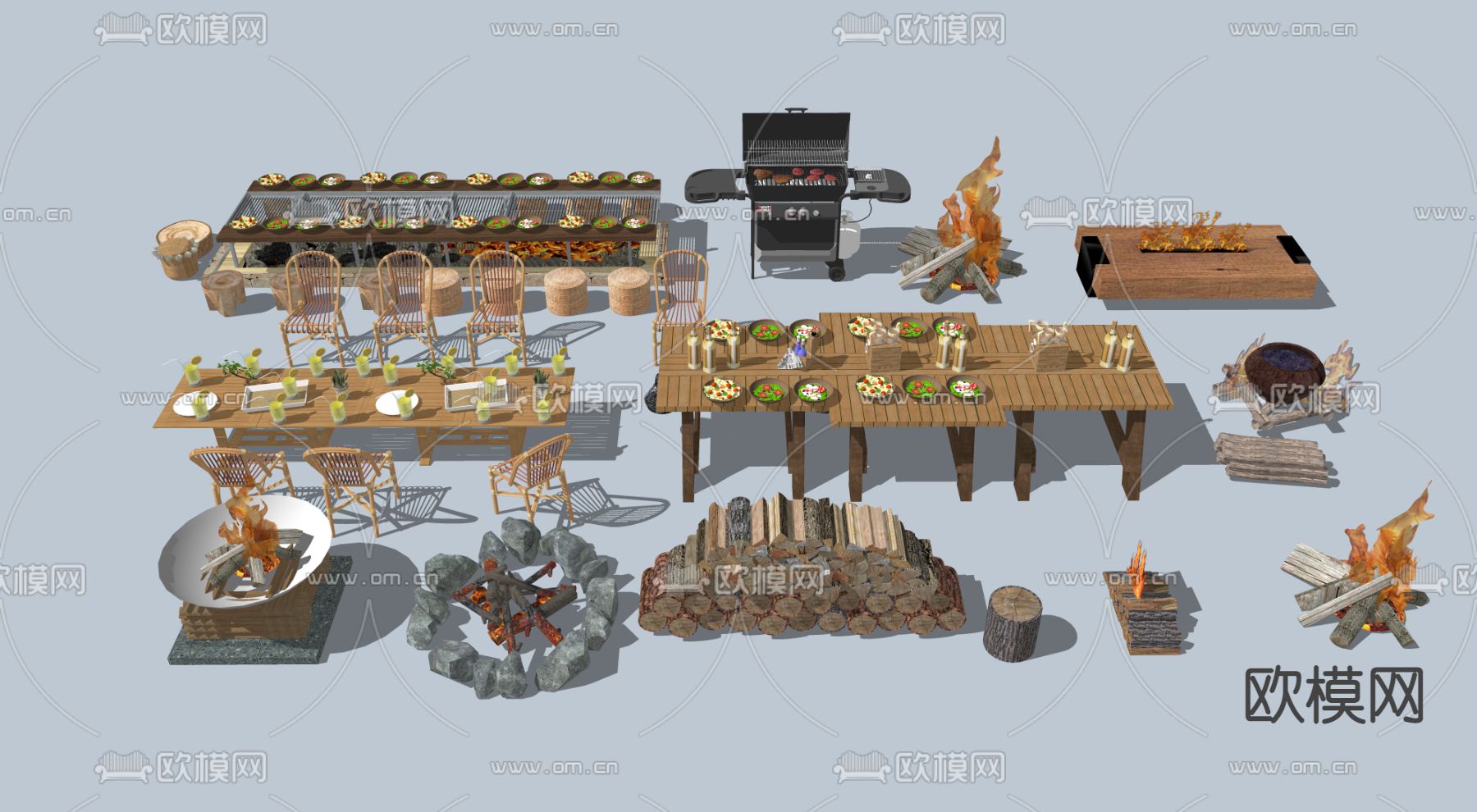 现代烧烤用具su模型下载（渲染图2）